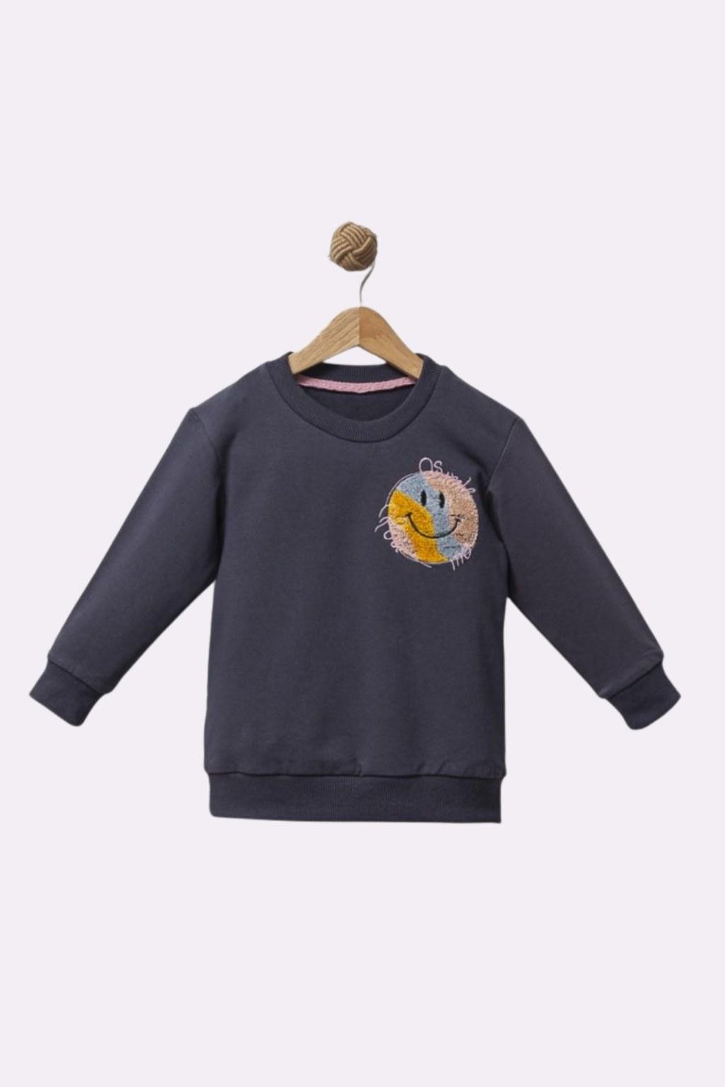 Kız Çocuk Smile Nakışlı 2-5 Yaş Sweat Füme