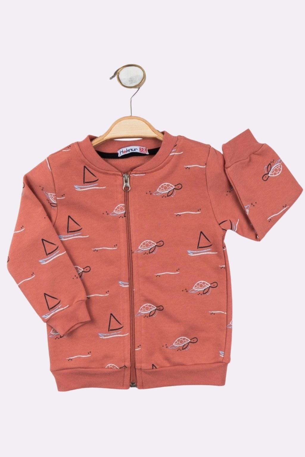 Erkek Çocuk 1-4 Yaş Fermuarlı Hırka Kiremit