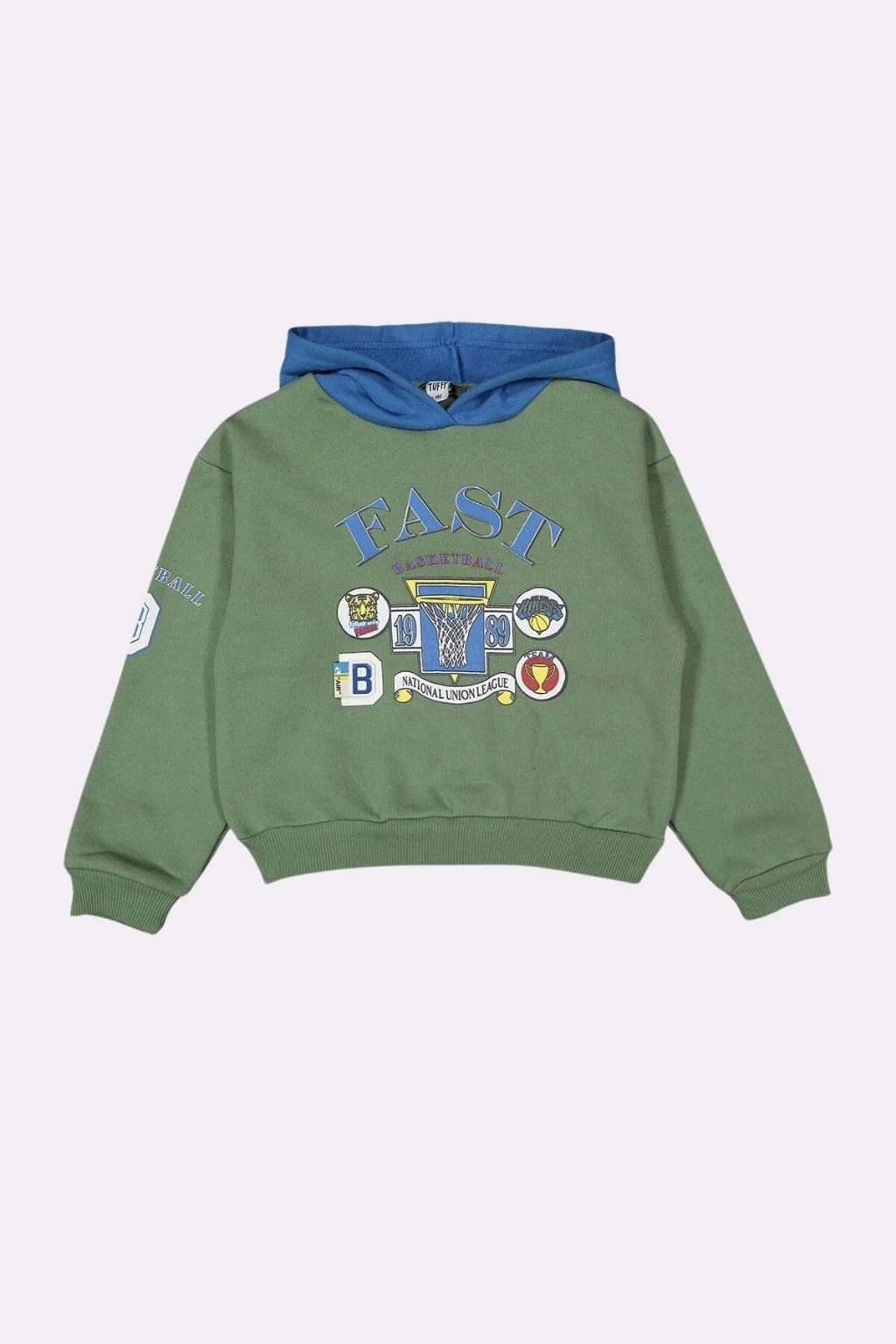 Erkek Çocuk 6-9 Yaş Kapüşonlu Fast Baskılı Sweat Yeşil