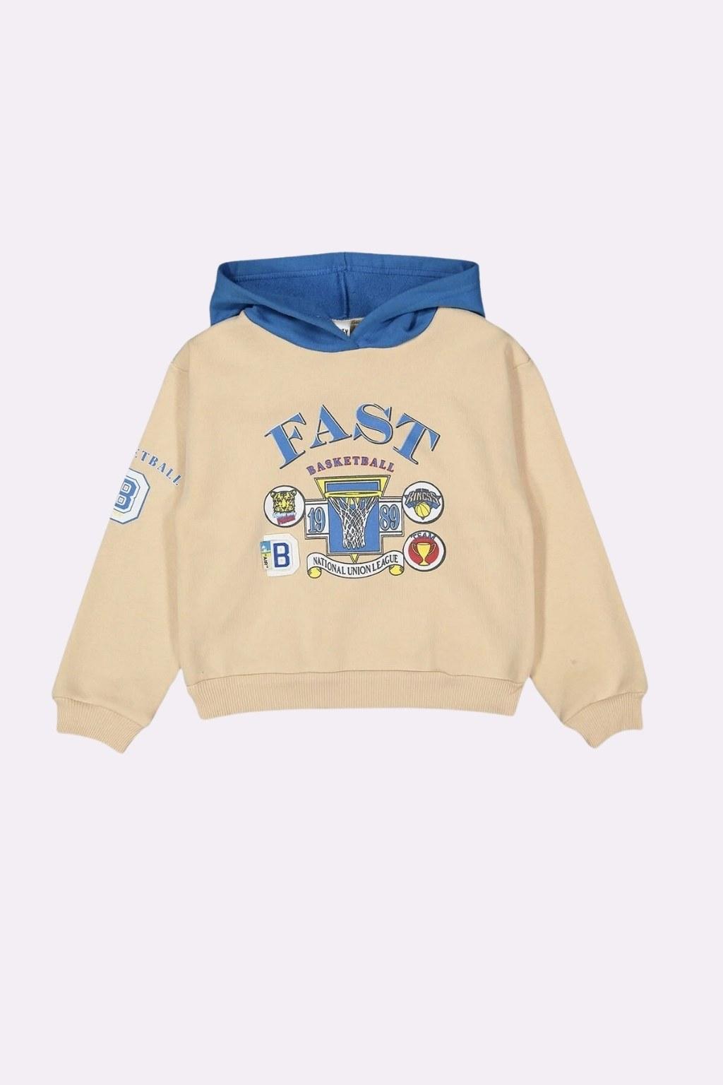 Erkek Çocuk 6-9 Yaş  Kapüşonlu Fast Baskılı Sweat Krem