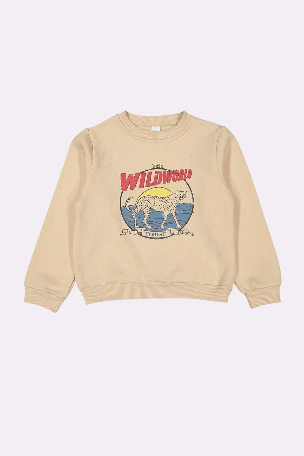 Erkek Çocuk 6-9 Yaş Wıldworld Baskılı Sweat Krem