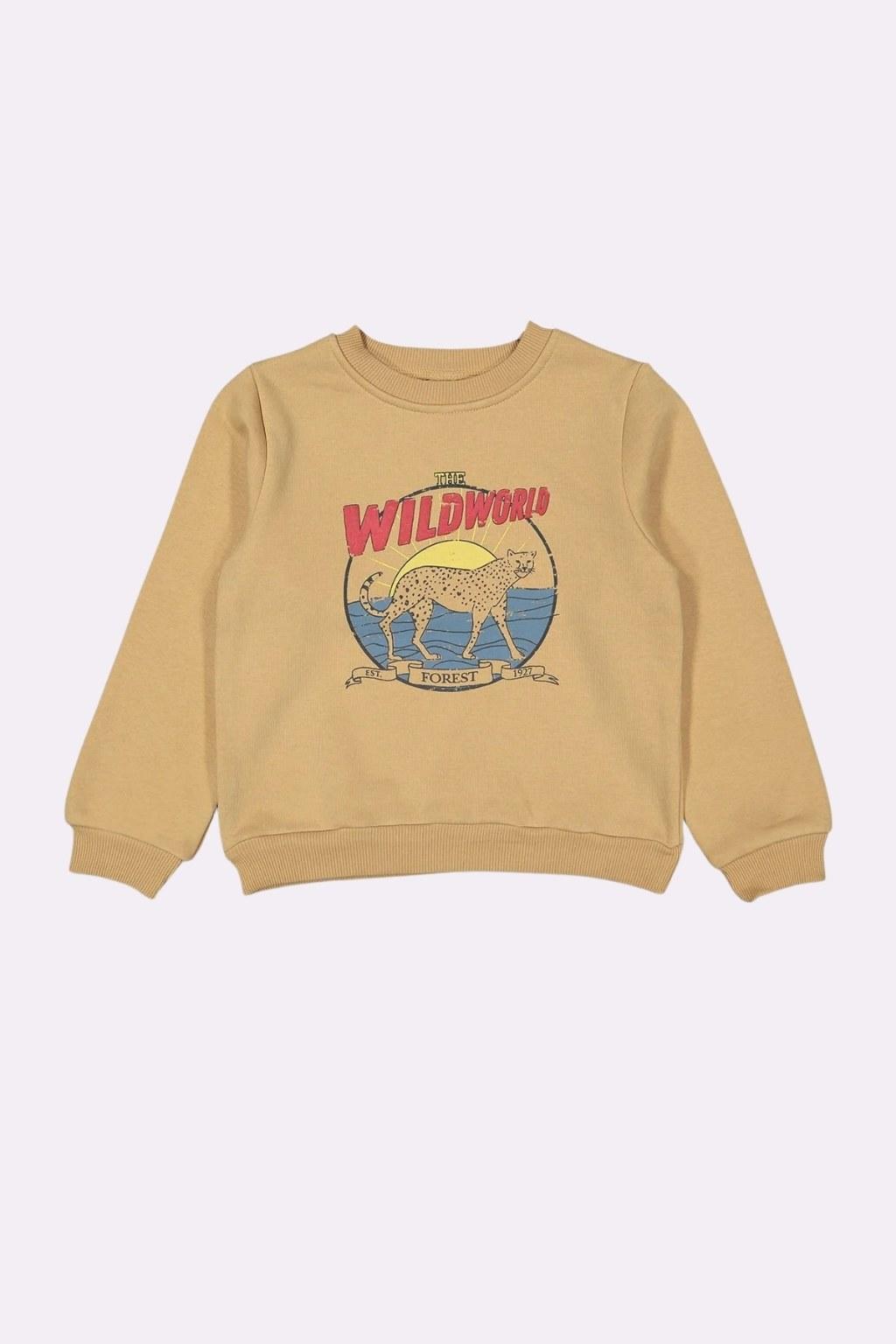 Erkek Çocuk 6-9 Yaş Wıldworld Baskılı Sweat Hardal