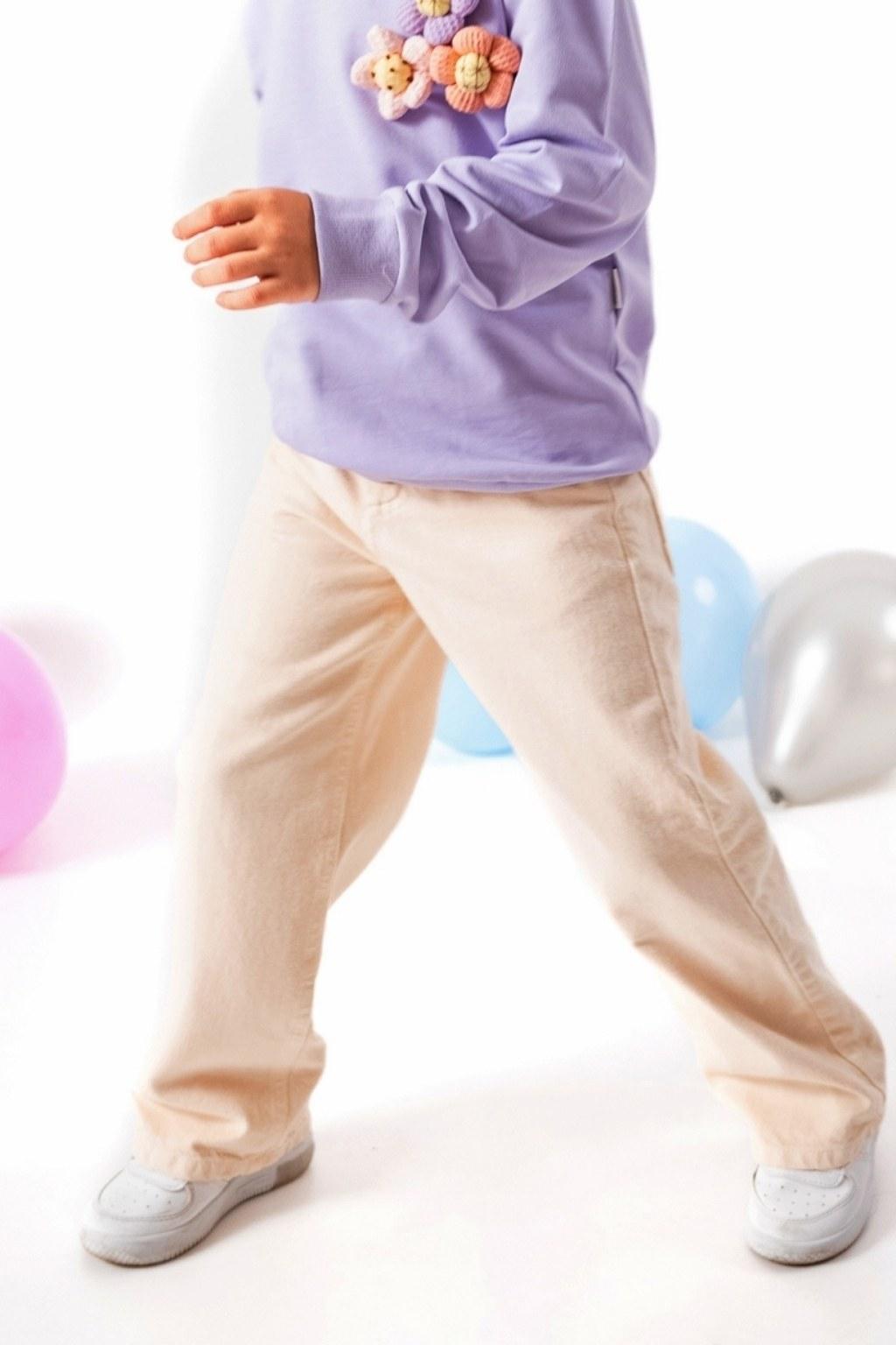 Kız Çocuk 3-7 Yaş Ham Kot Renkli Pantolon Bej