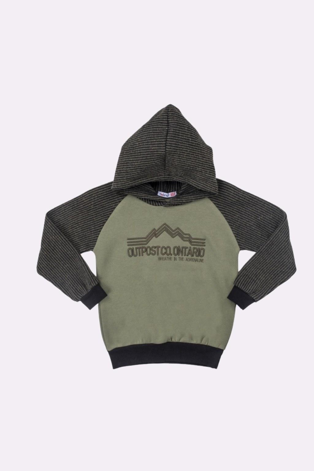 Erkek Çocuk 6-9 Yaş Kapüşonlu Triko Sweat Haki