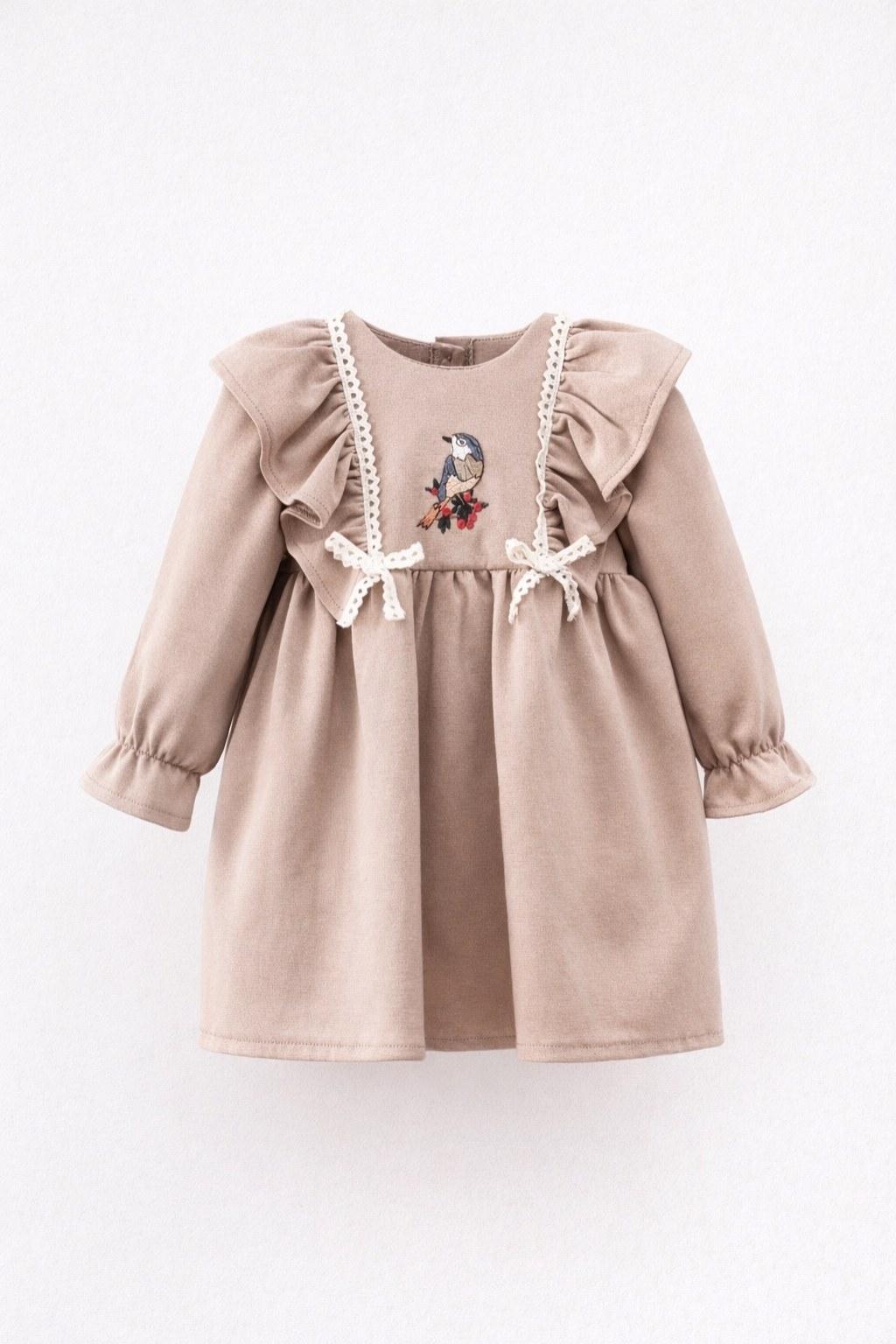 Kız Bebek 6-24 Ay Kuş Desenli Elbise