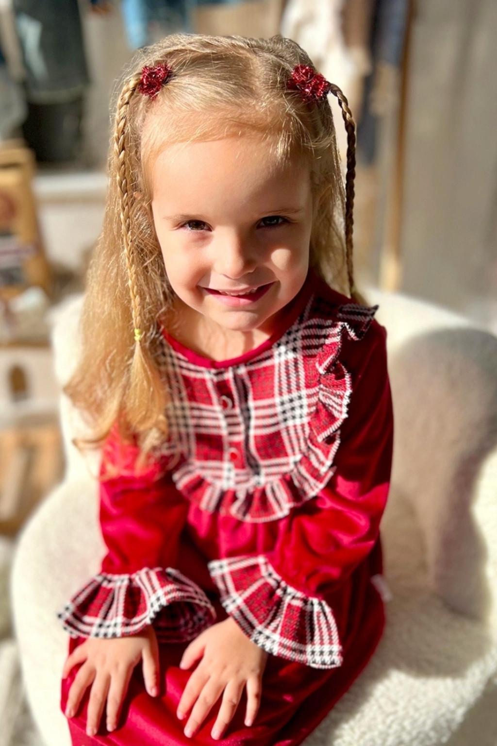 Kız Çocuk 5-8 Yaş Yaka Detaylı Kadife Elbise