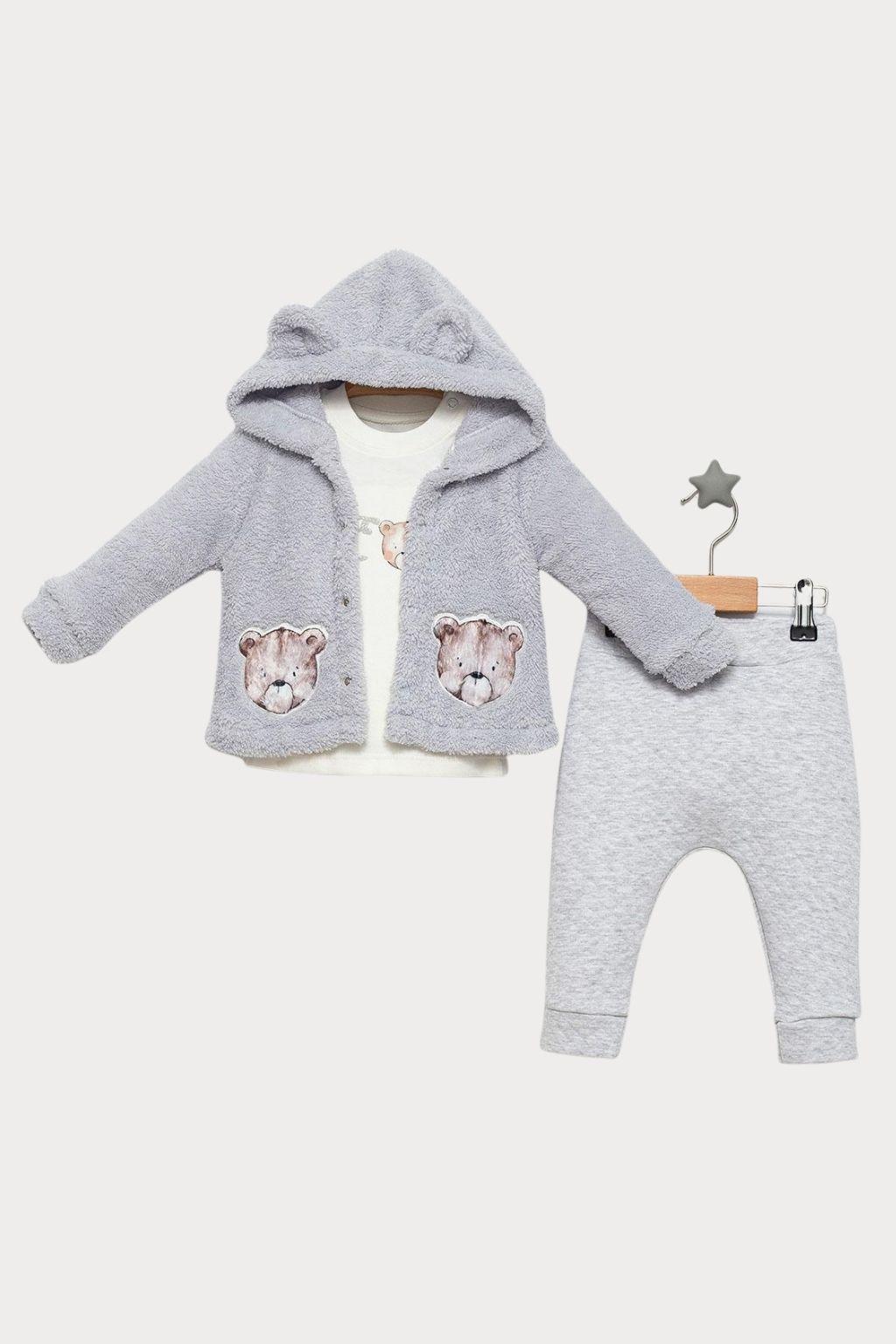 Erkek Bebek 6-24 Ay Hırkalı Alt Üst Üçlü Takım