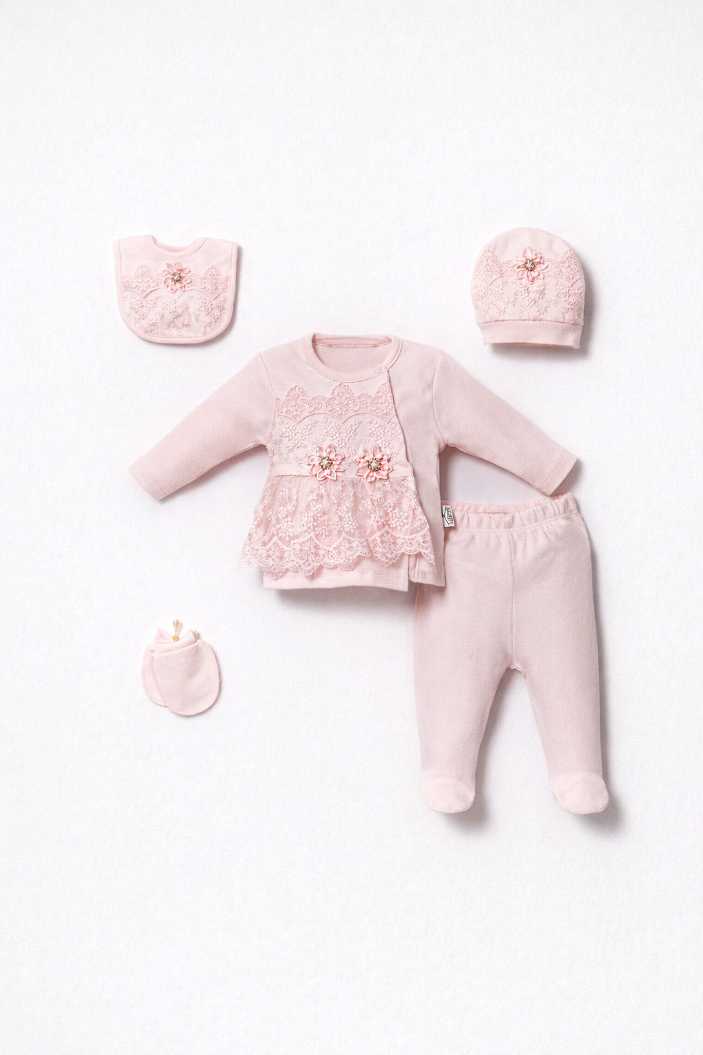 Kız Bebek Kutulu Dantelli 0-3 Ay 5'li Set Somon