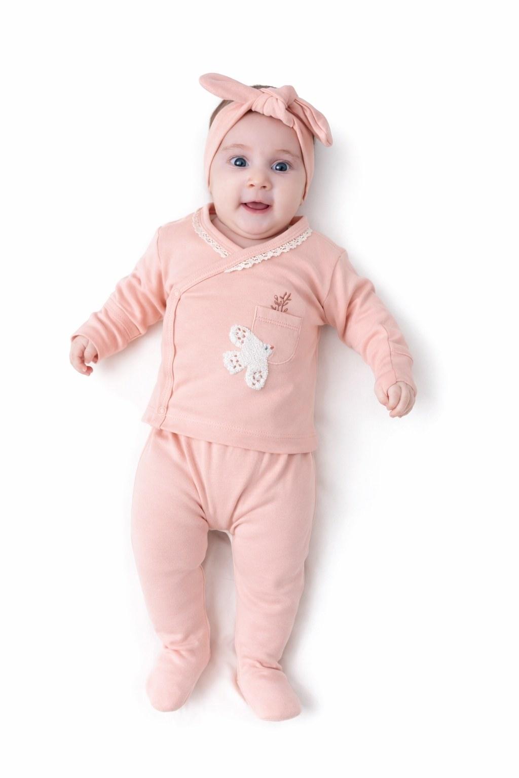 Kız Bebek 0-12 Ay Kendinden Eldivenli Bandanalı Alt Üst Takım
