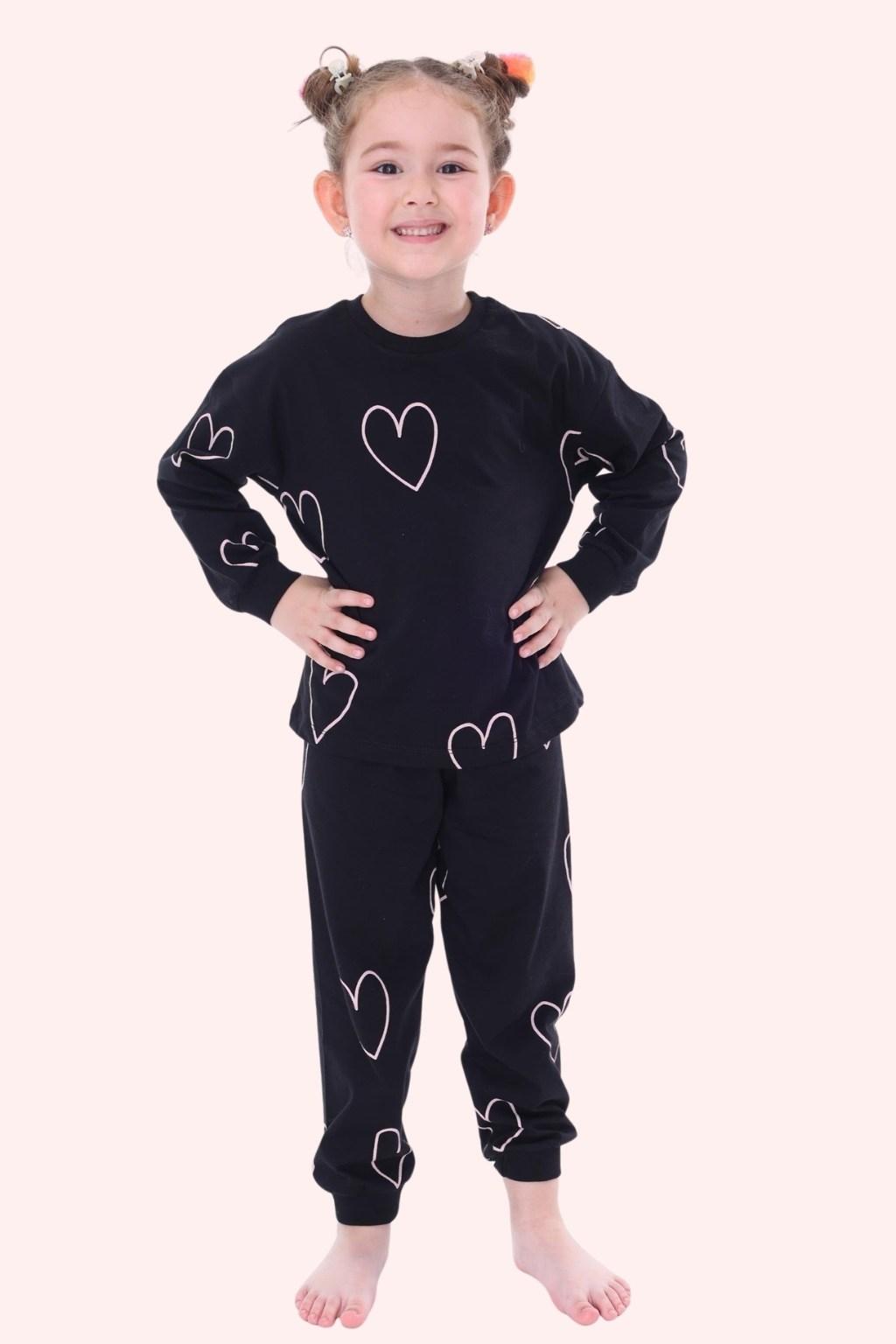 Kız Çocuk Eşofman Takımı – Kalp Desenli 2’li Set (2-5 Yaş)