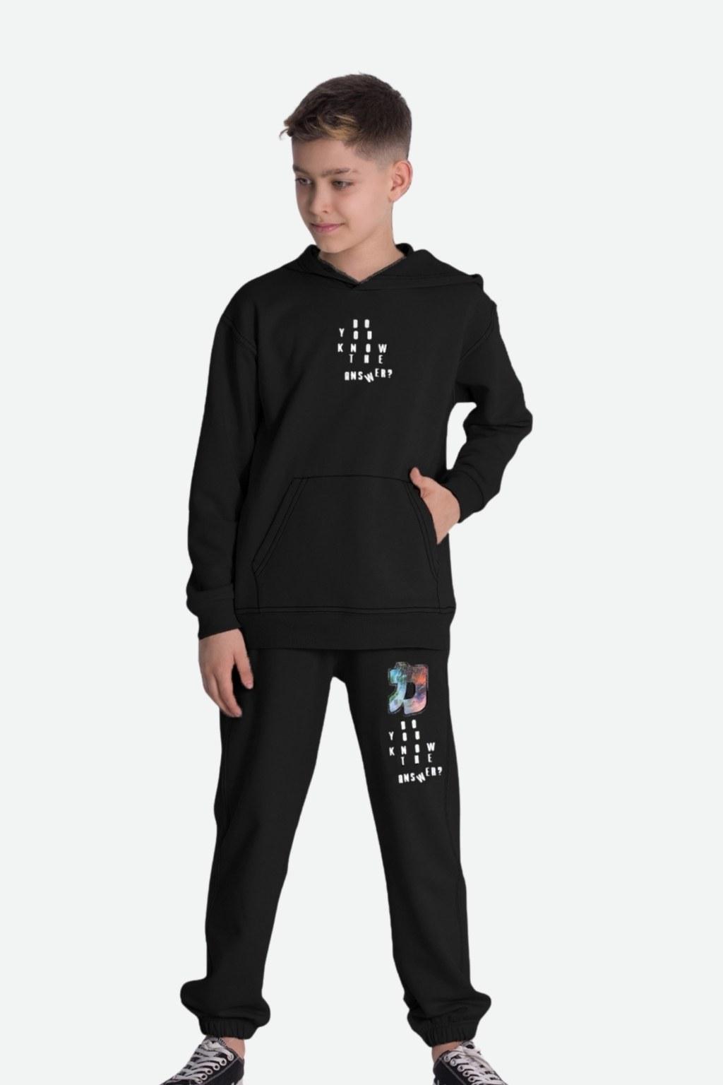 Erkek Çocuk 7-11 Yaş Sırt Baskılı Siyah Alt Üst Takım