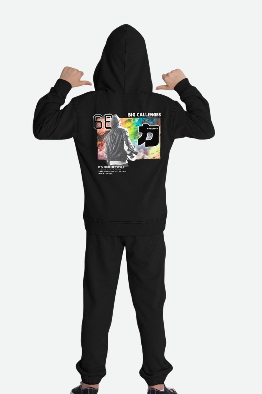 Erkek Çocuk 7-11 Yaş Sırt Baskılı Siyah Alt Üst Takım