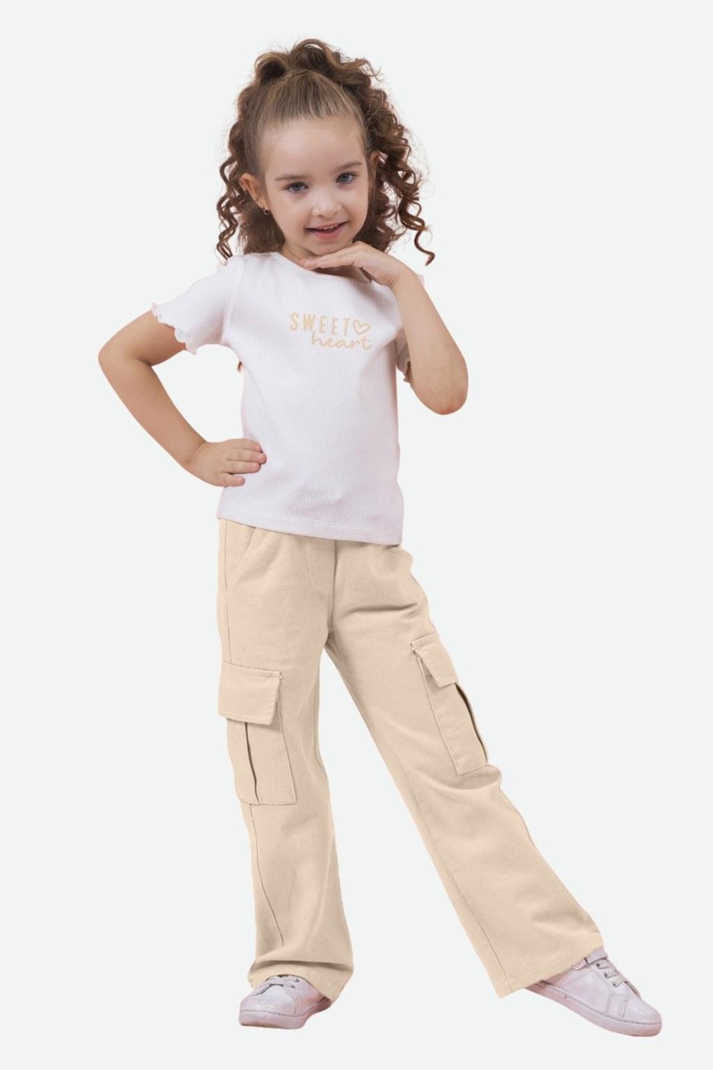 Kız Çocuk 4-9 Yaş Kargo Cepli Pantolon