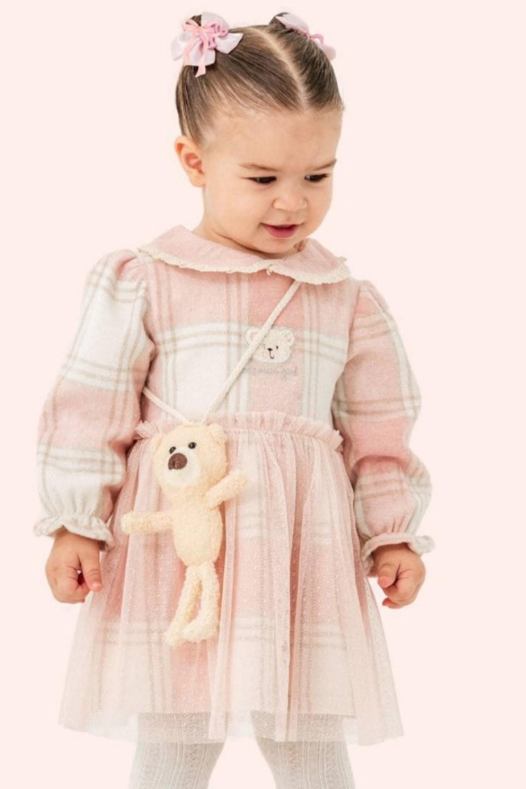 Kız Çocuk 2-5 Yaş Ayıcık Çantalı Elbise