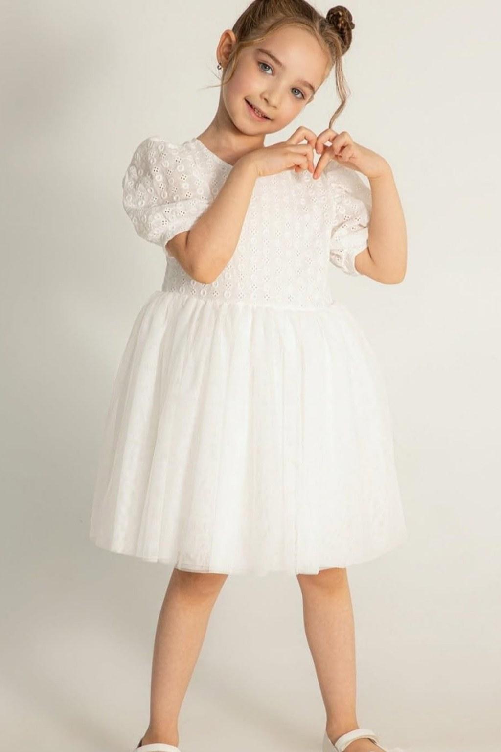 Kız Çocuk 2-5 Yaş Kısa Kollu Beyaz Elbise