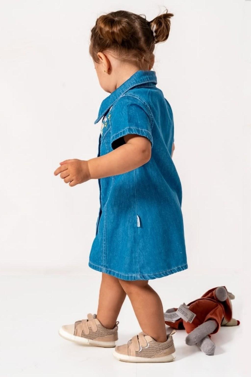 Kız Çocuk 2-5 Yaş Nakışlı Kot Elbise