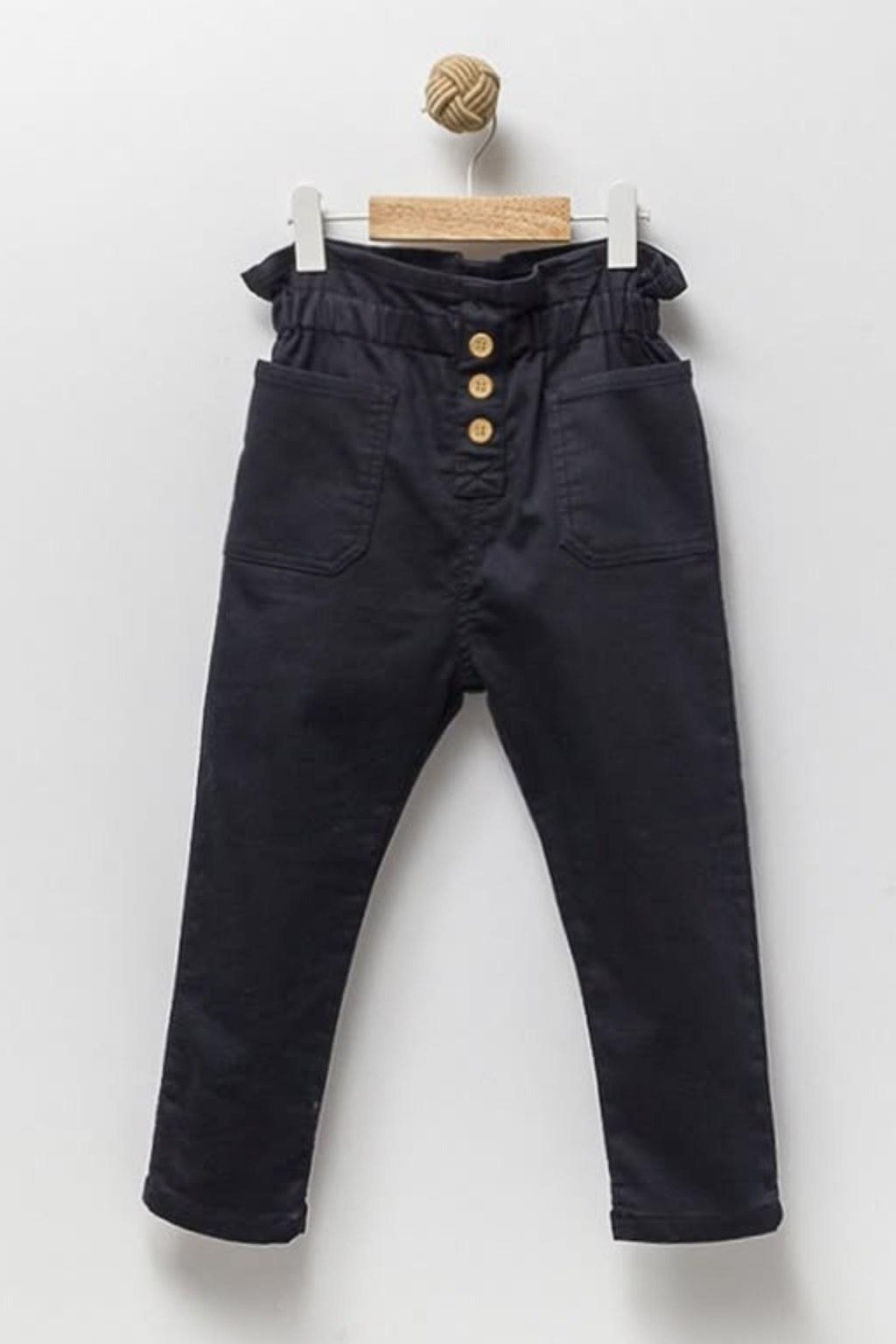 Kız Çocuk 2-5 Yaş Düğme Detaylı Mom Jeans Pantolon