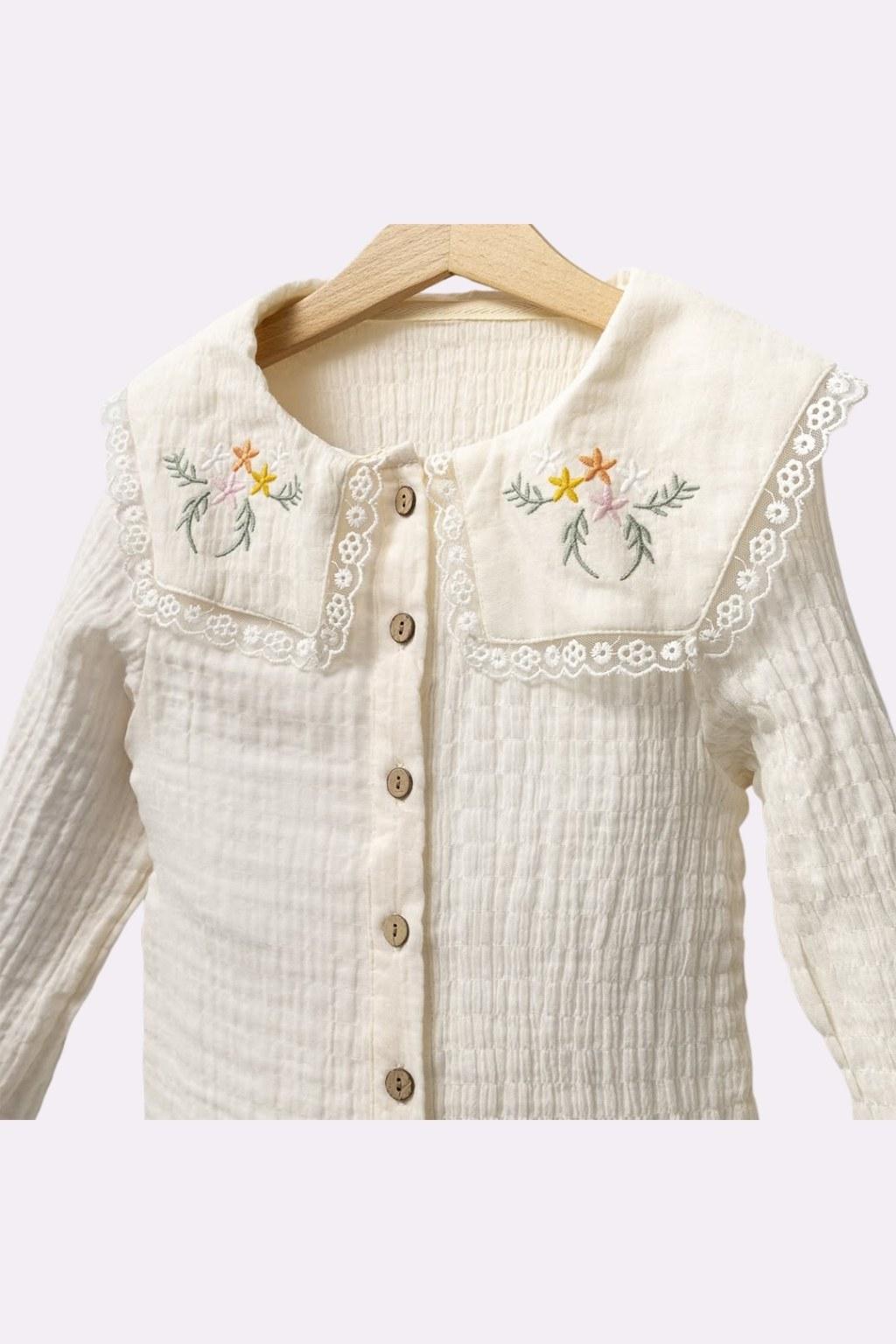 Kız Çocuk 5-8 Yaş Yakası Nakışlı Müslin Gömlek