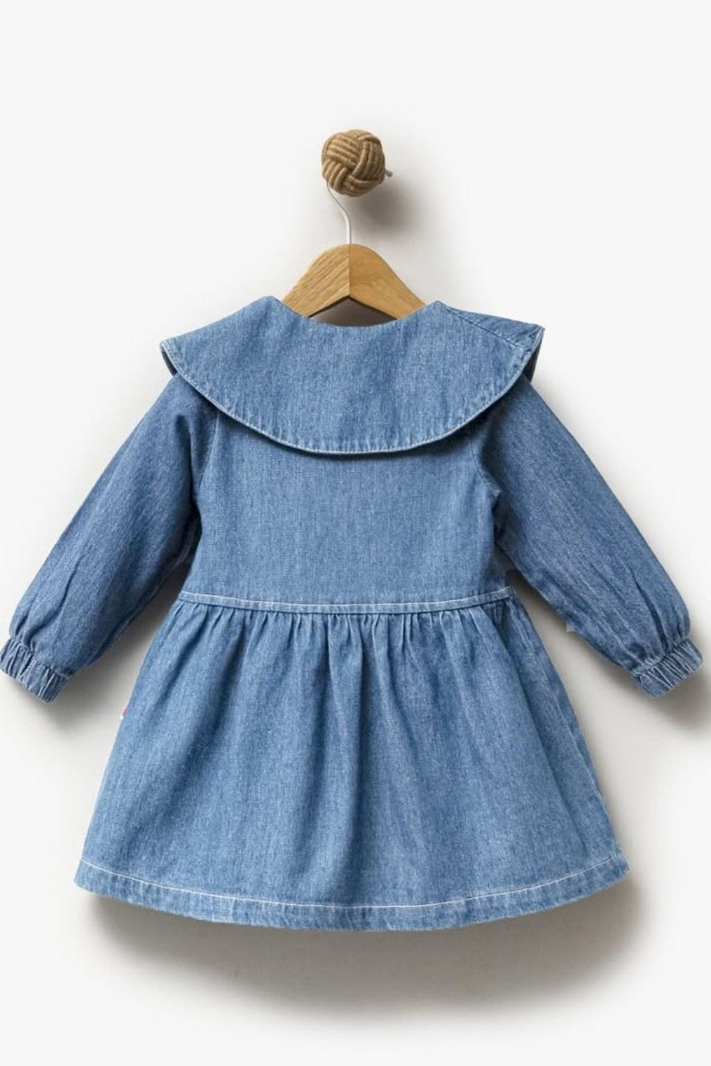 Kız Çocuk 1-4 Yaş Yaka Detaylı Kot Elbise