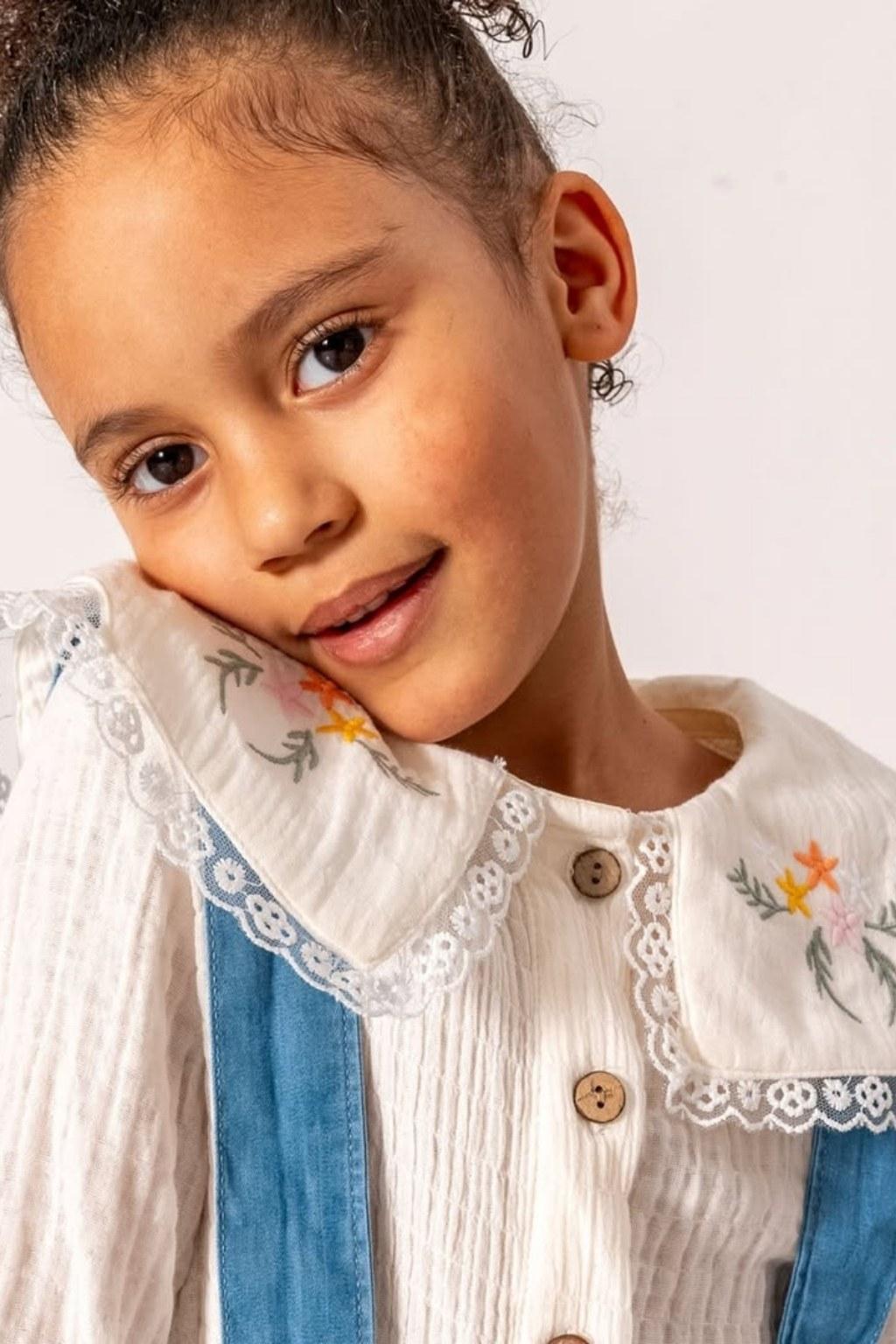 Kız Çocuk 5-8 Yaş Müslin Gömlekli Askılı Etekli Takım