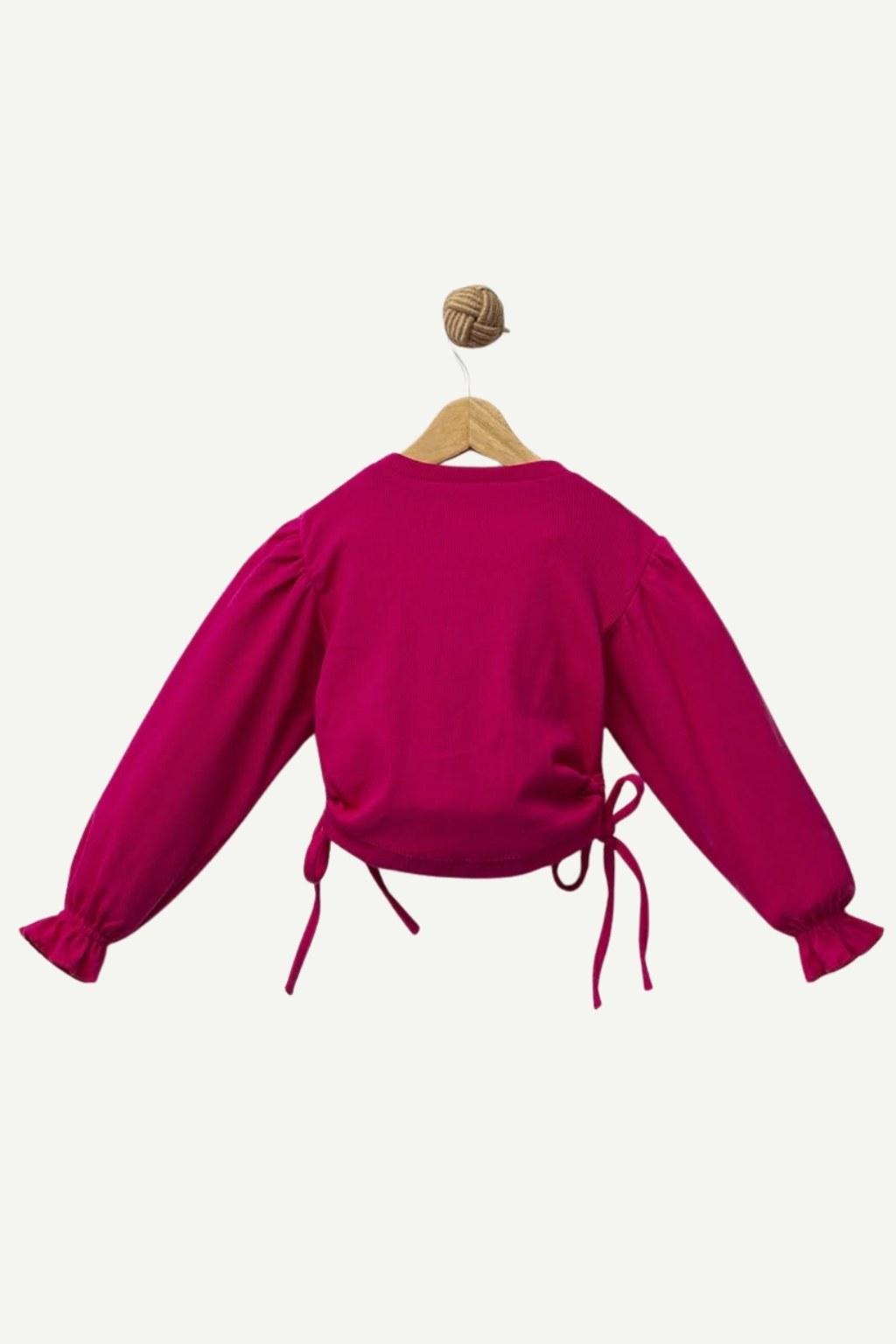 Kız Çocuk 5-8 Yaş Taş Detaylı Uzun Kollu Kaşkorse Fuşya Sweat