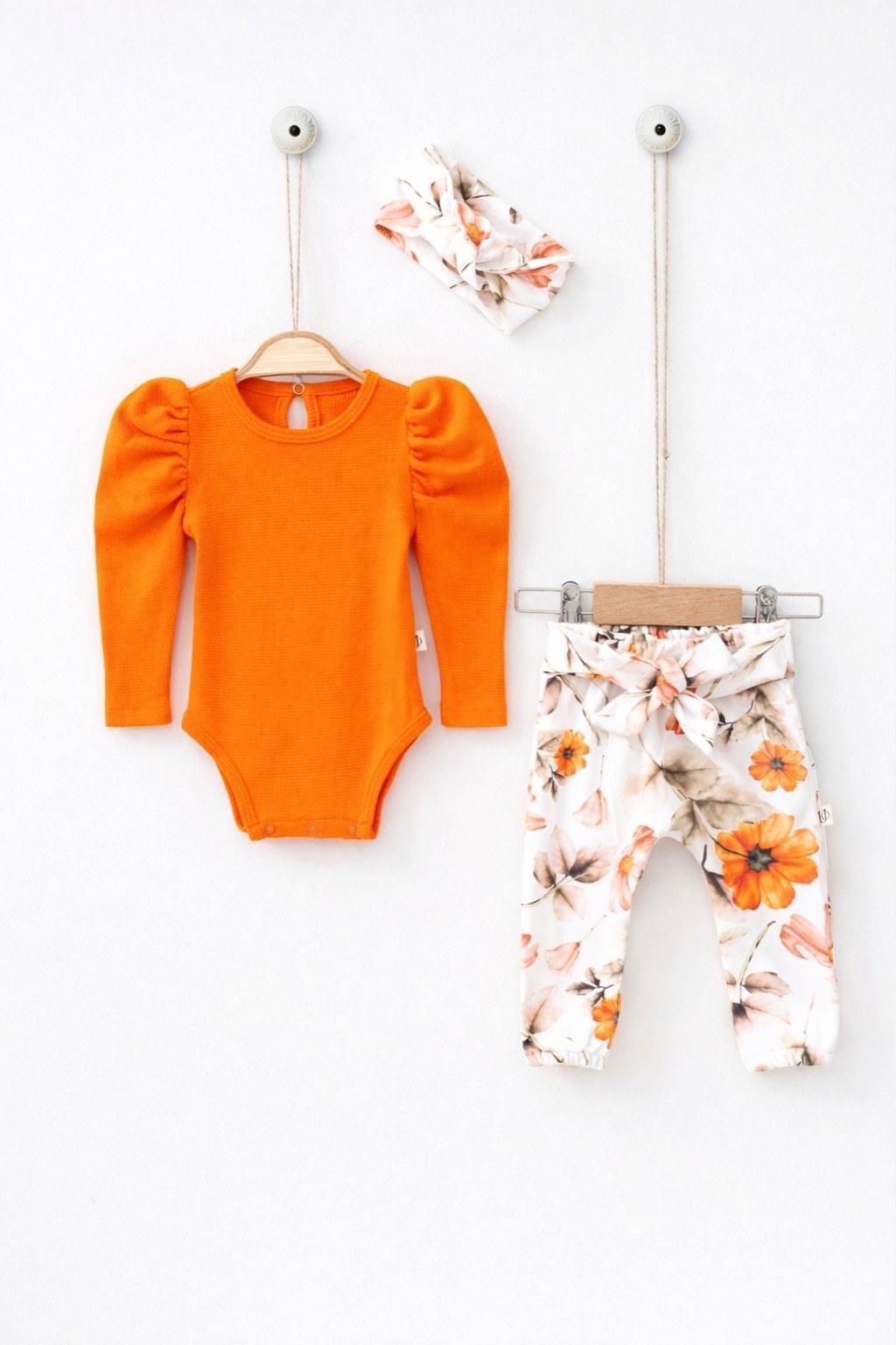 Kız Bebek 0-18 Ay Bandanalı Alt Üst Turuncu Takım