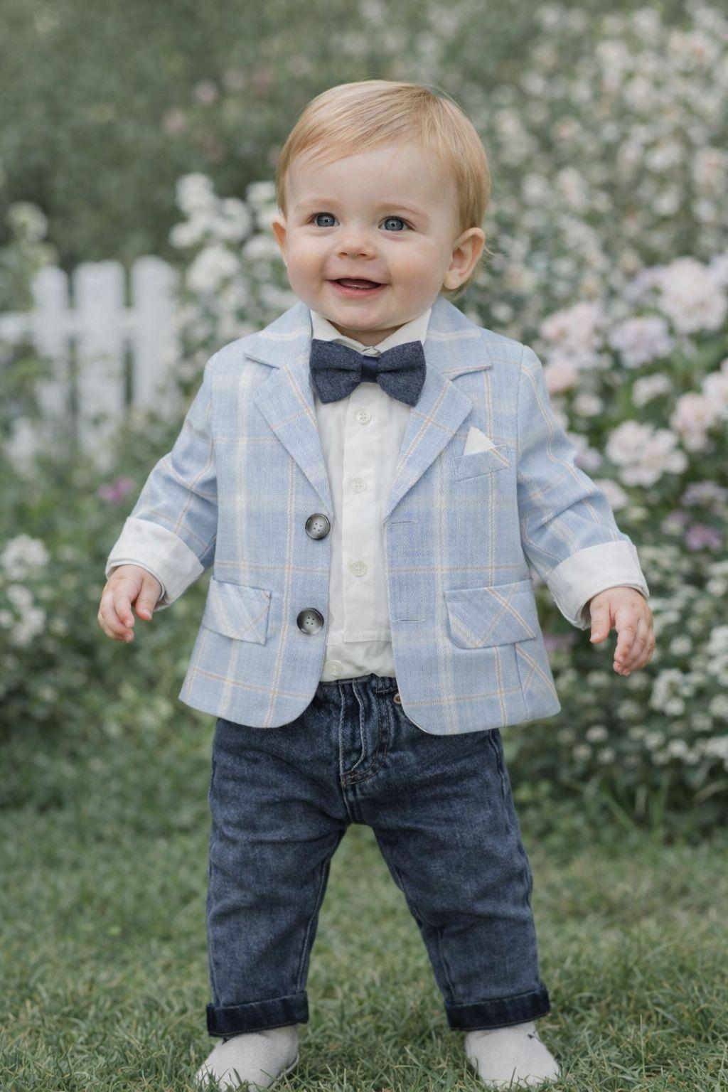 Erkek Bebek 0-12 Ay Ekose Ceketli Tam Takım