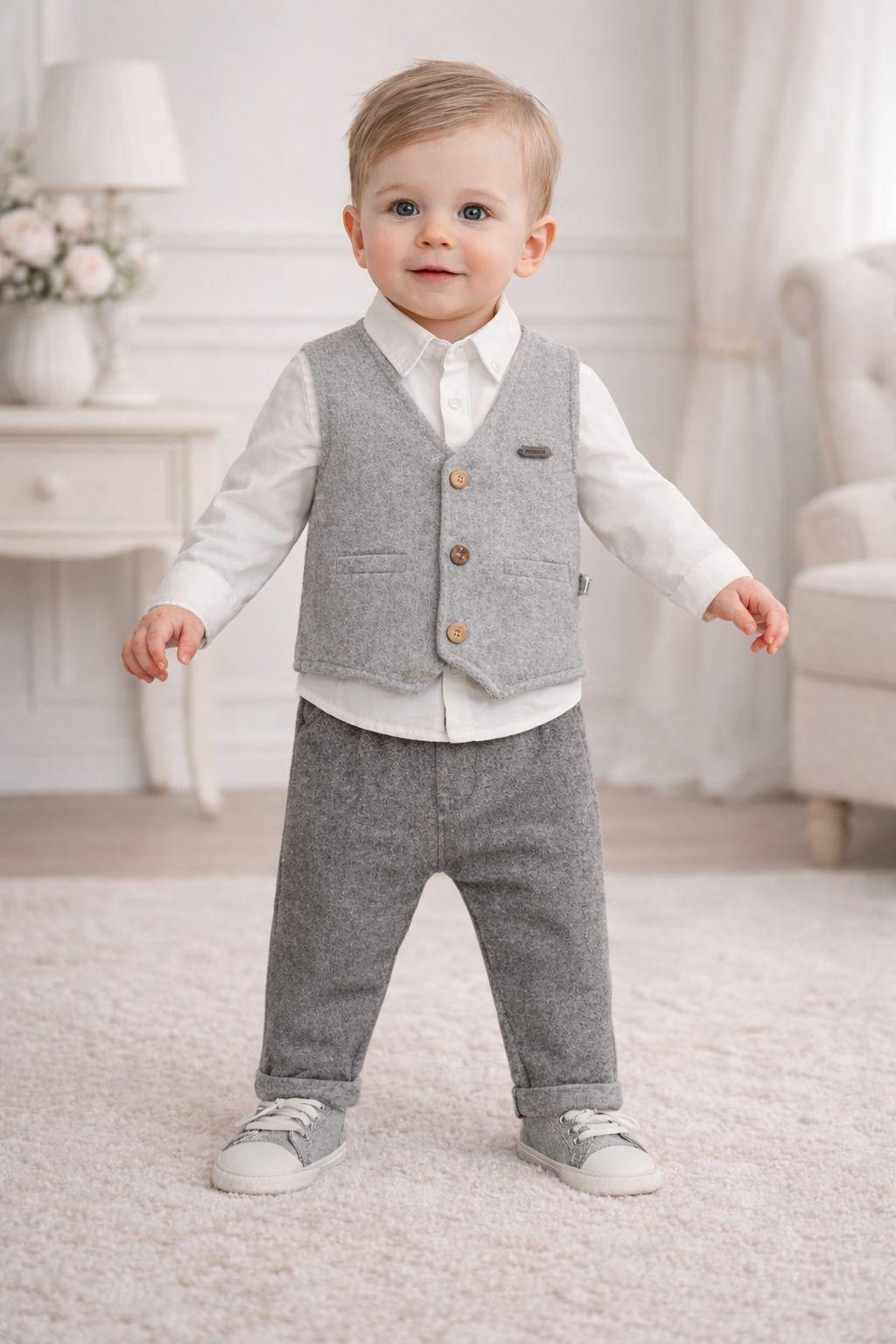 Erkek Bebek 6-24 Ay Yelekli Papyonlu Alt Üst Takım %100 Pamuk