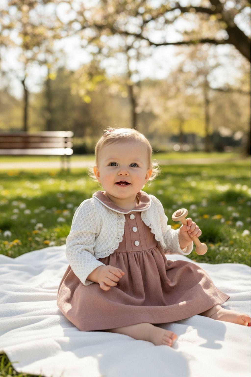 Kız Bebek Elbise Kendinden Bolerolu (6-12 Ay)