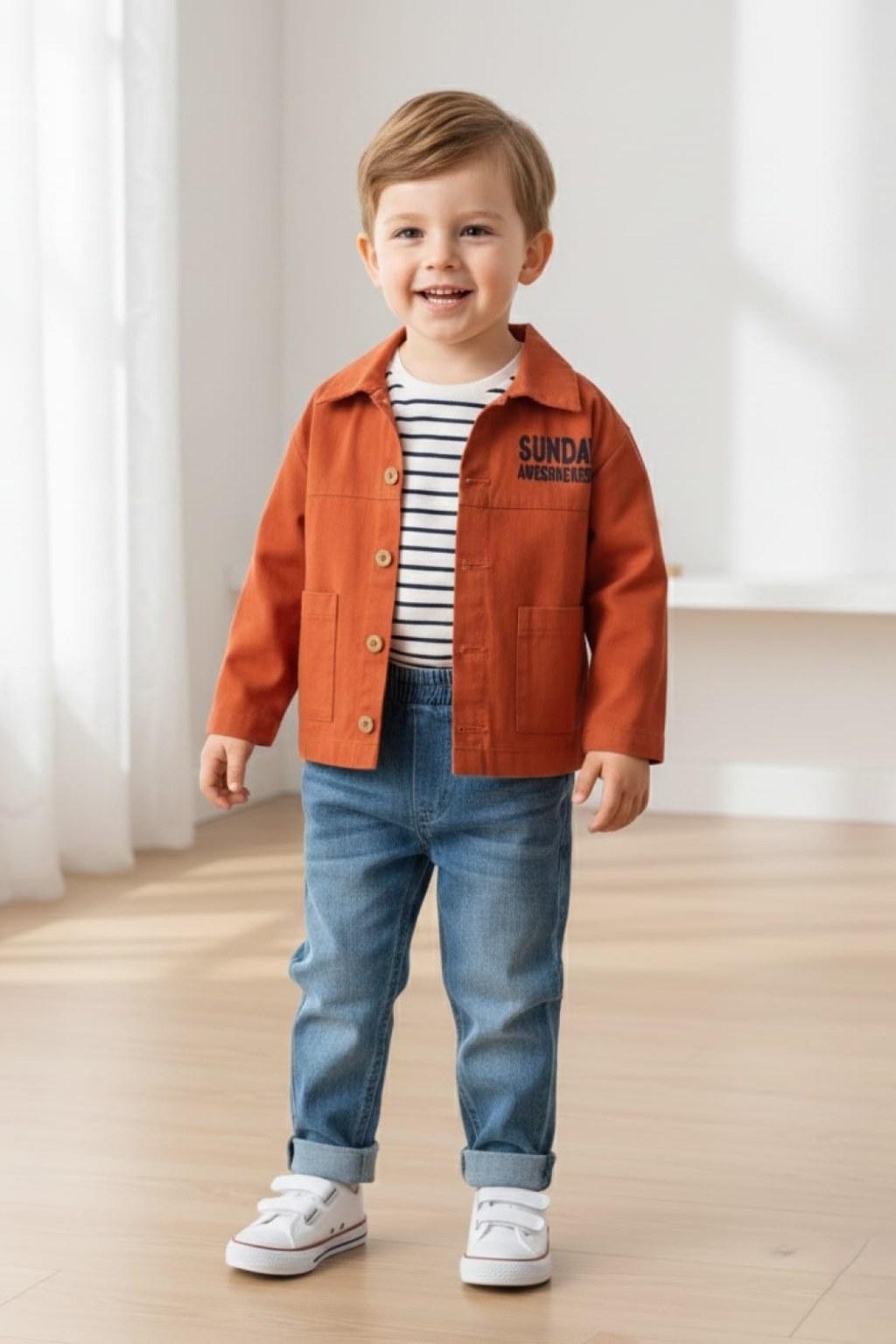 Erkek Çocuk 2-5 Yaş Turuncu Gömlekli 3’lü Takım