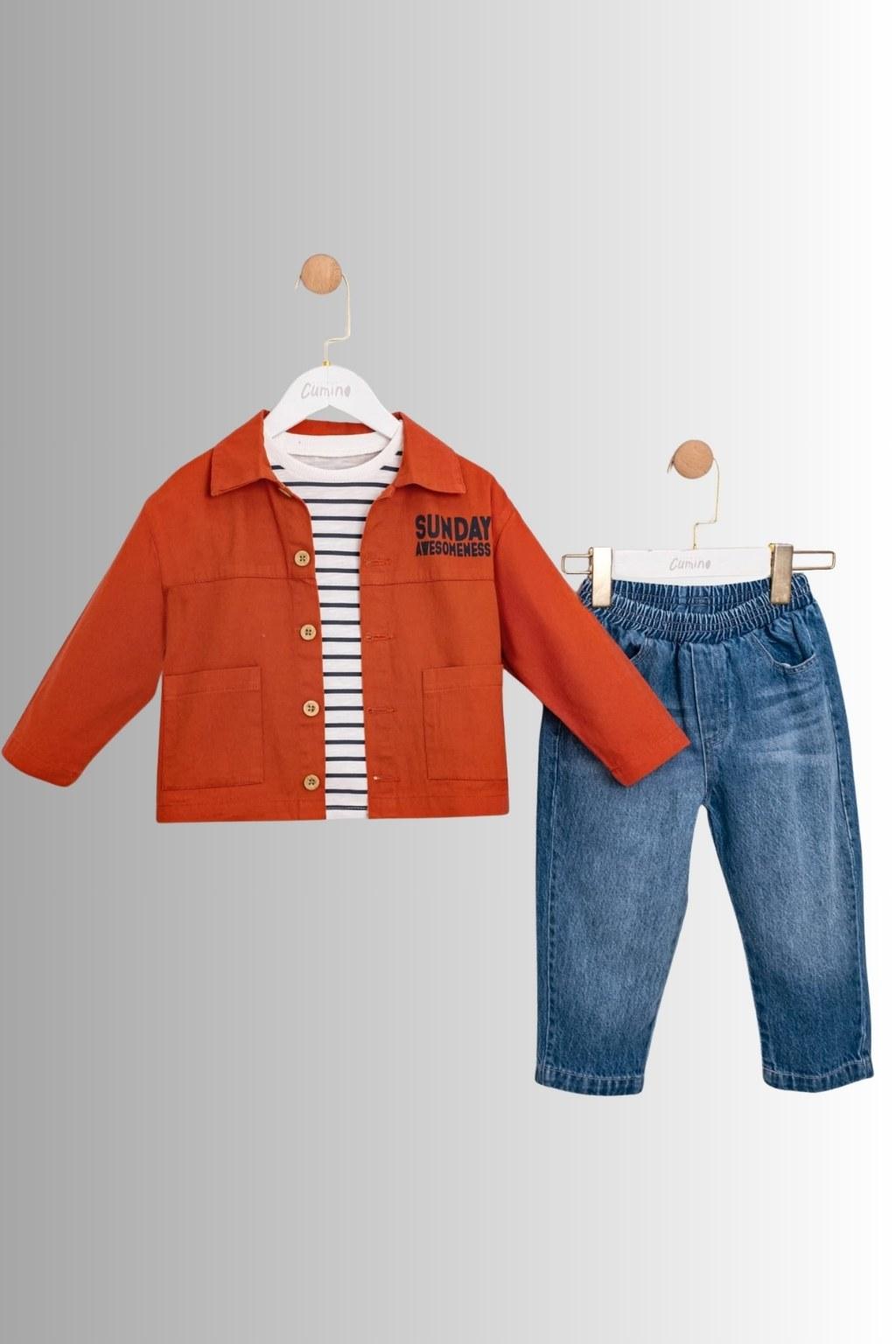 Erkek Çocuk 2-5 Yaş Turuncu Gömlekli 3’lü Takım