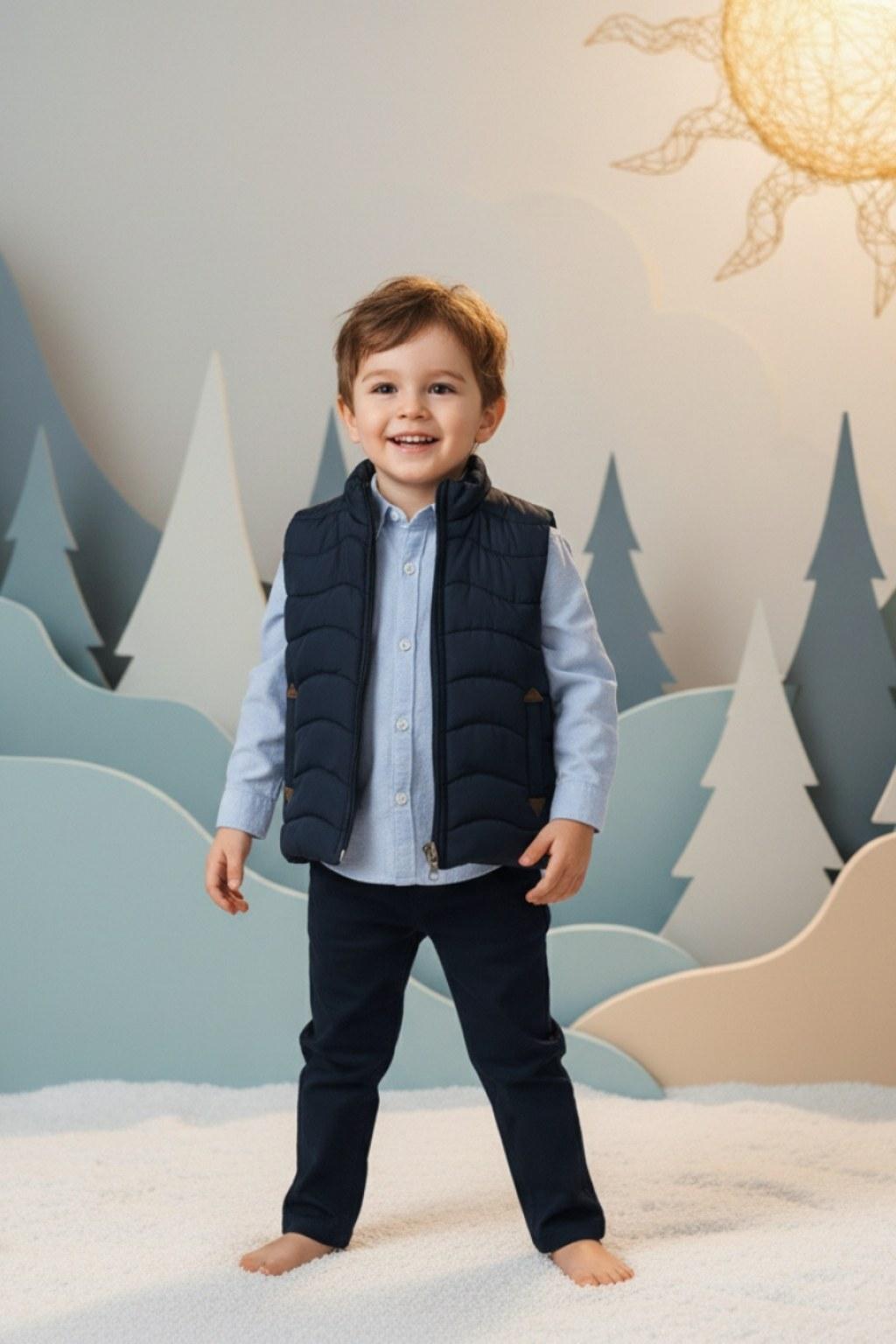 Erkek Çocuk 2-5 Yaş Lacivert Şişme Yelekli Kombin Takım