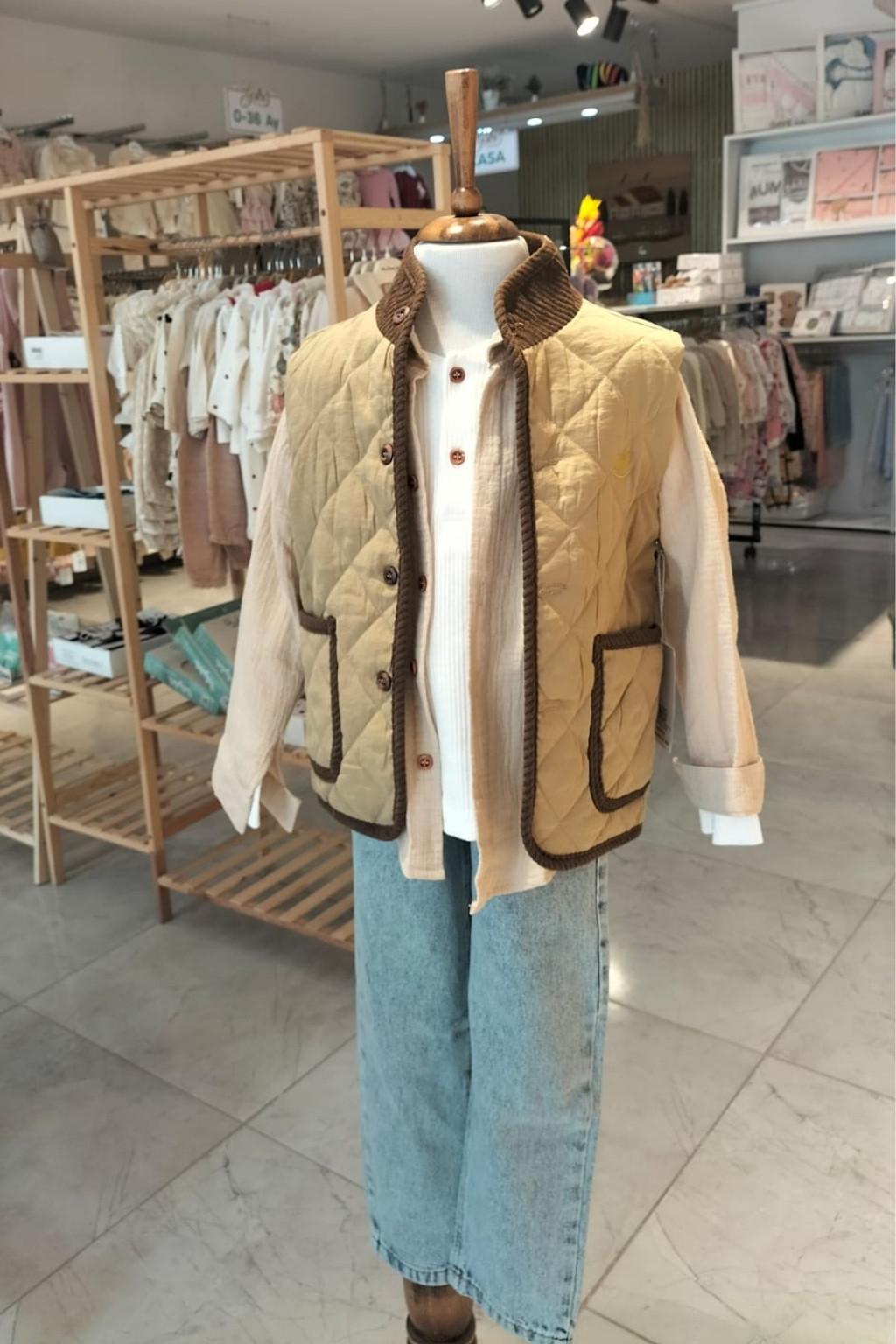 Erkek Çocuk 6-9 Yaş Haki Kapitone Yelekli Kombin