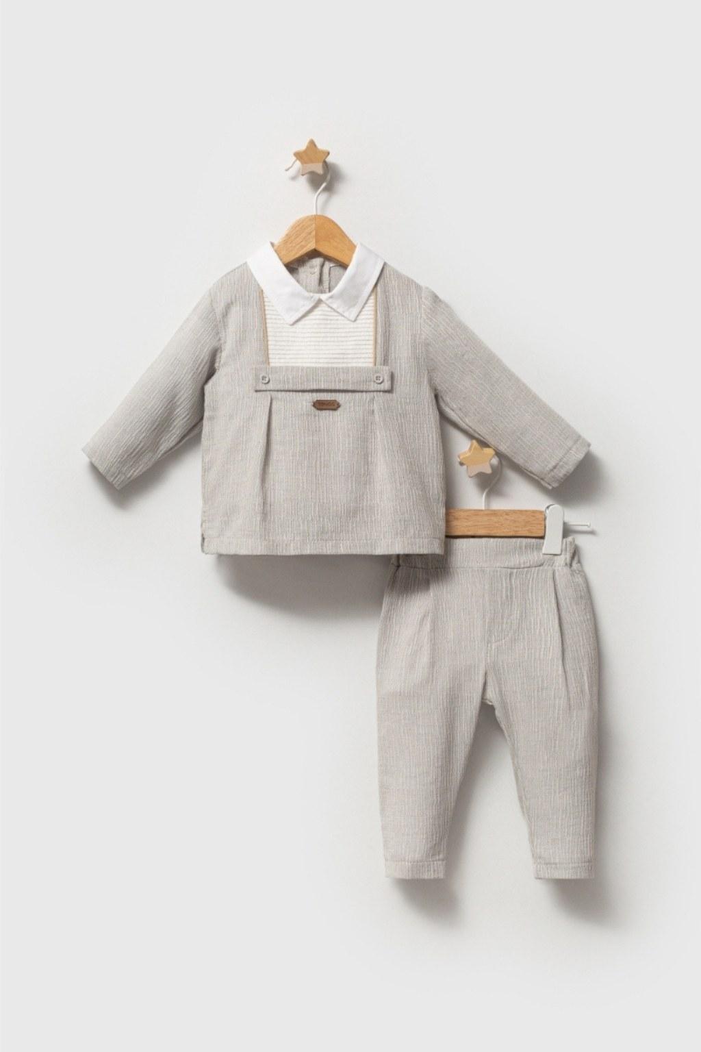 Erkek Bebek 6-36 Ay Bej Şık 2’li Takım (Gömlek Yaka & Pantolon)
