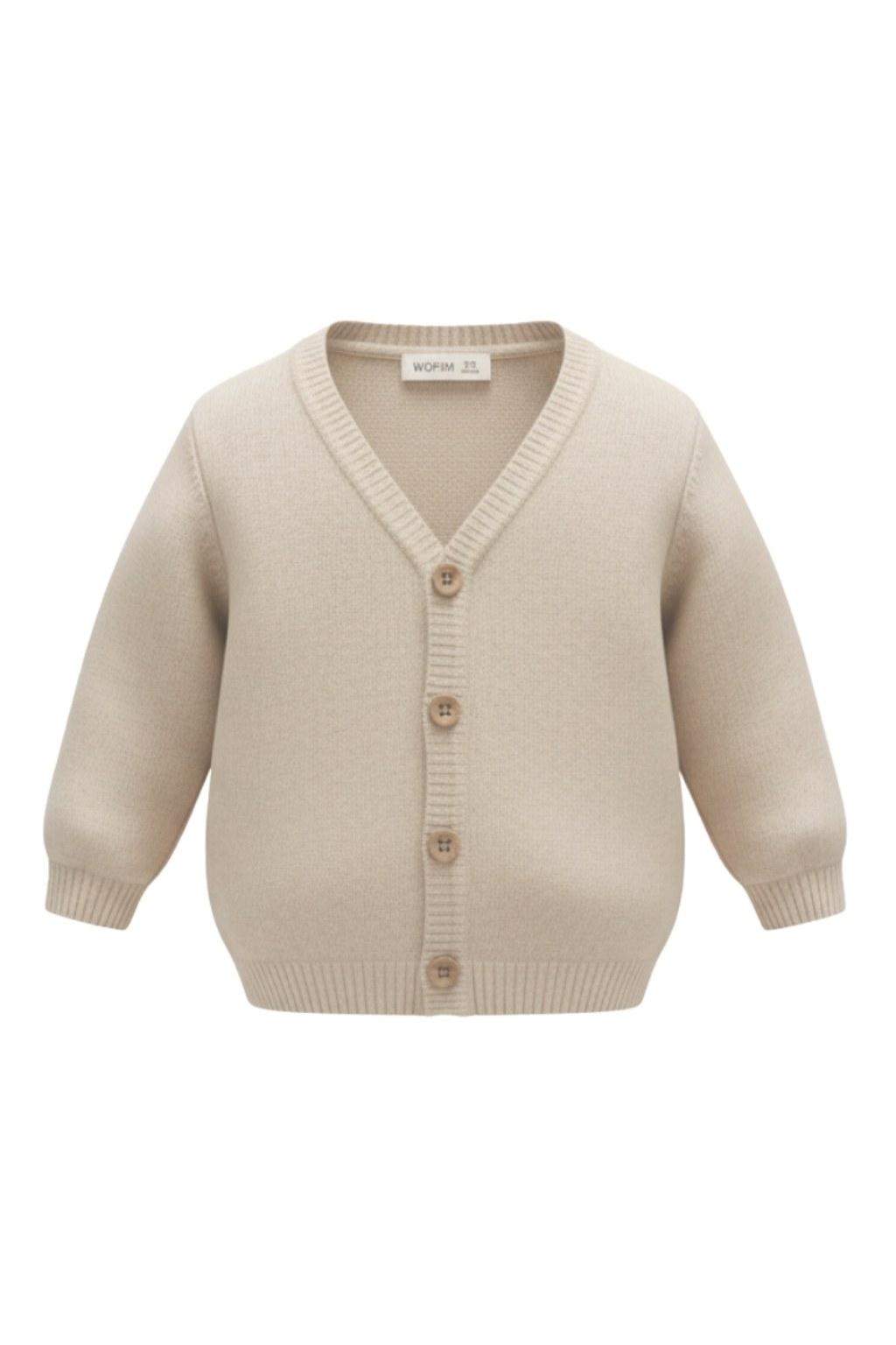 Basic V Yaka Bebek Triko Hırka Bej | 6-24 Ay