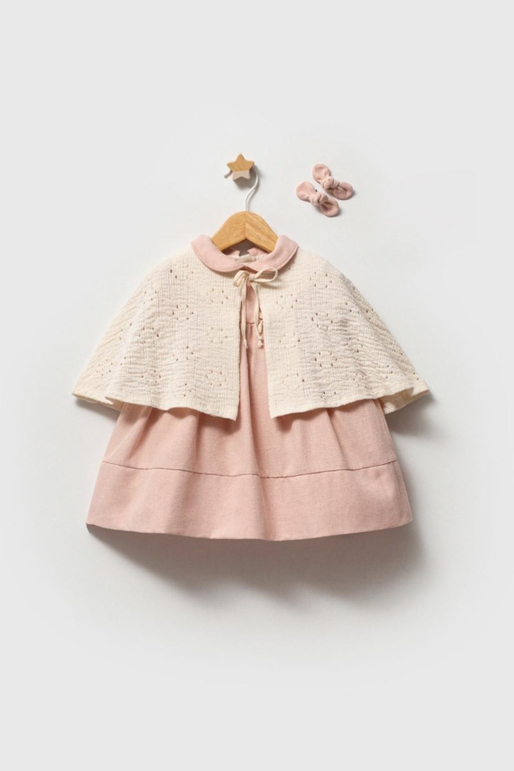 Kız Bebek Pelerinli Elbise & 2’li Toka Seti (6-36 Ay)