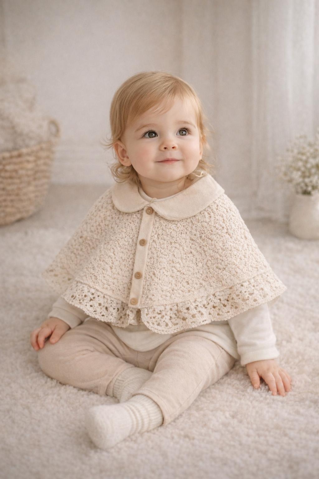 Kız Bebek Dantel Pelerinli 3’lü Takım (6-18 Ay) - Bej