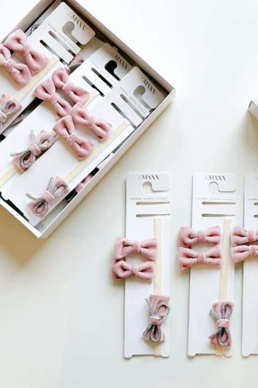 Pembe Kadife Set | 2 Toka + 1 Saç Bandı