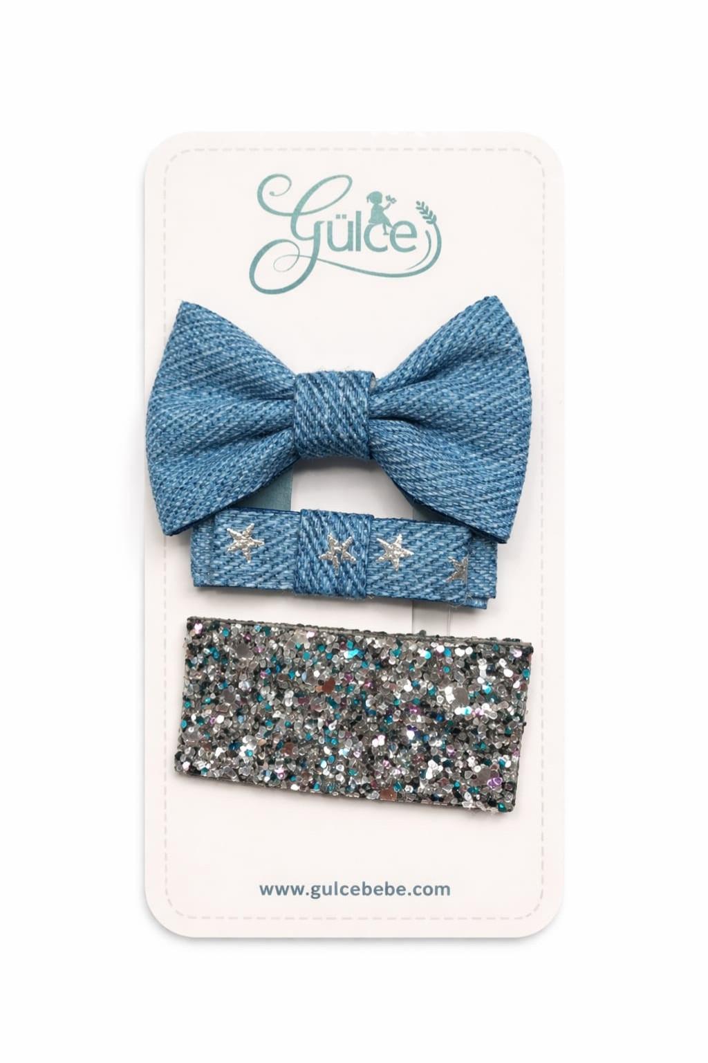 Kız Bebek Simli 3’lü Toka Seti | Mavi Fiyonk & Yıldız Detay