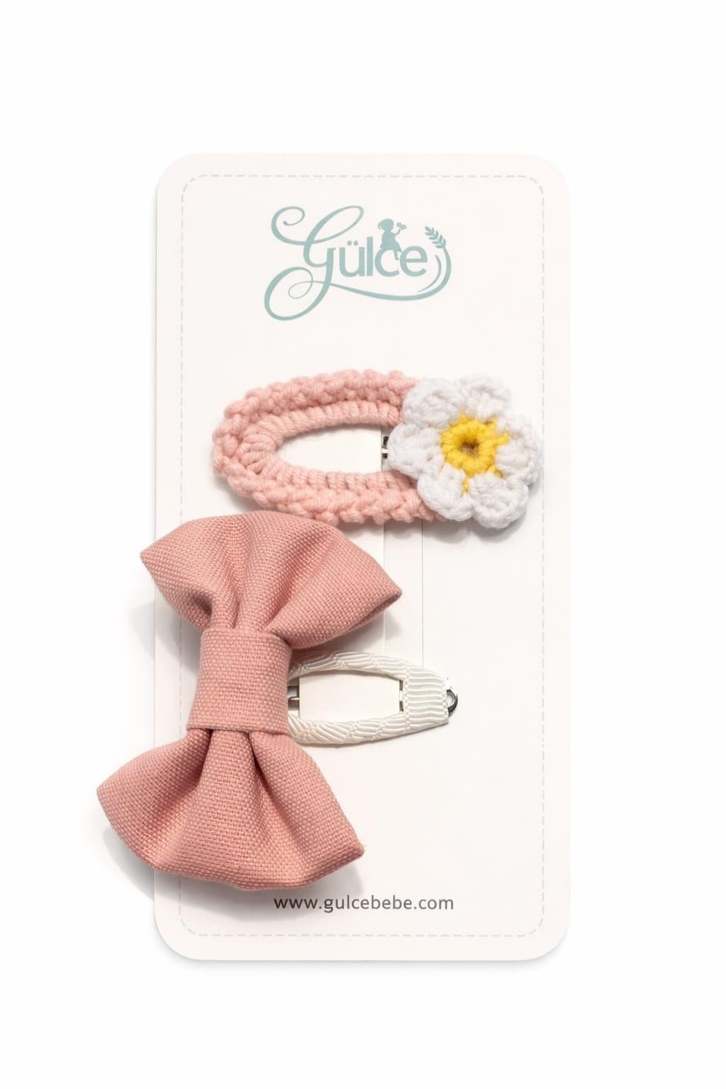 Keten Fiyonk & Örgü Çiçek Detaylı 2’li Toka Seti