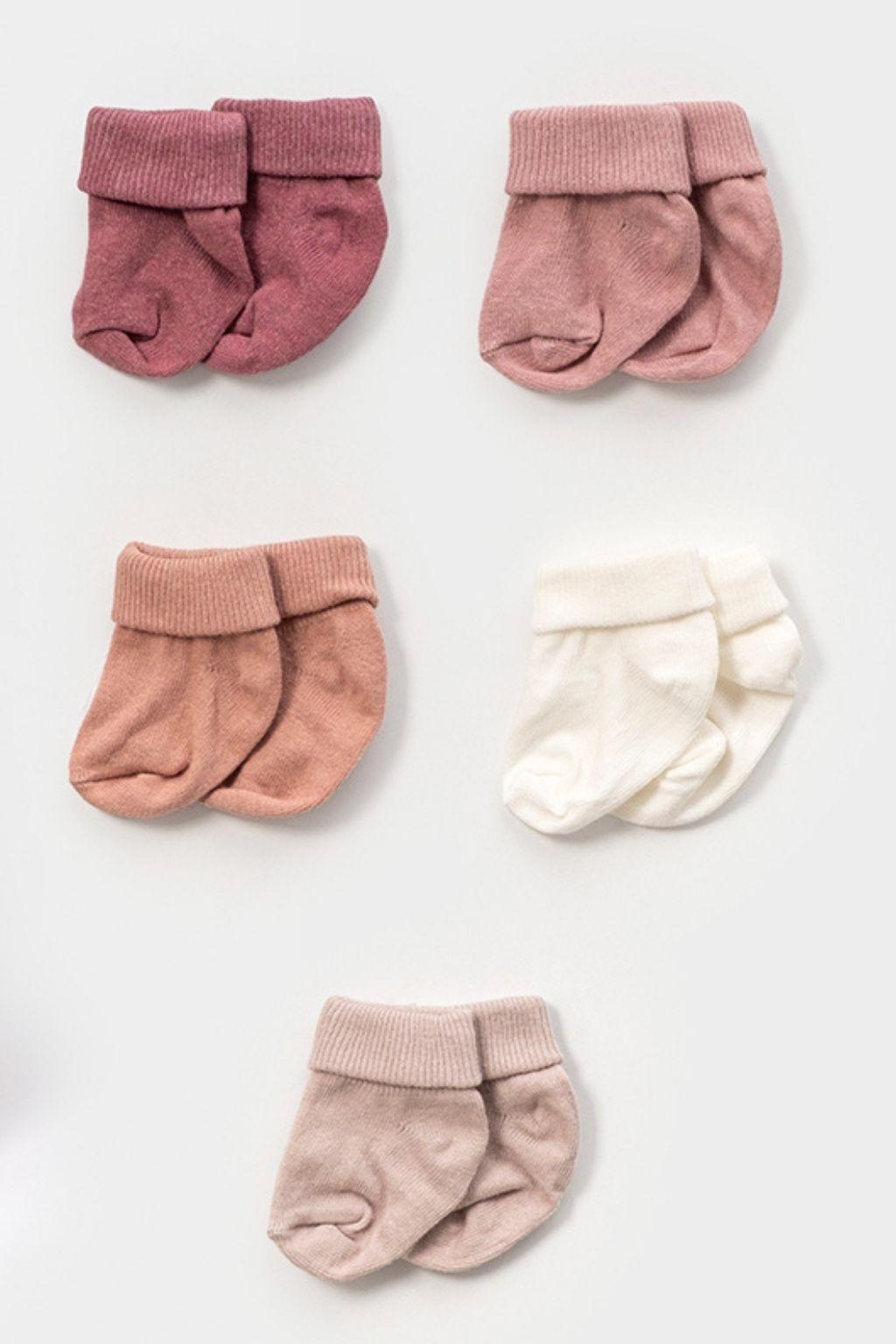Kız Bebek 5’li Pamuklu Çorap Seti | Pudra & Bej Tonları