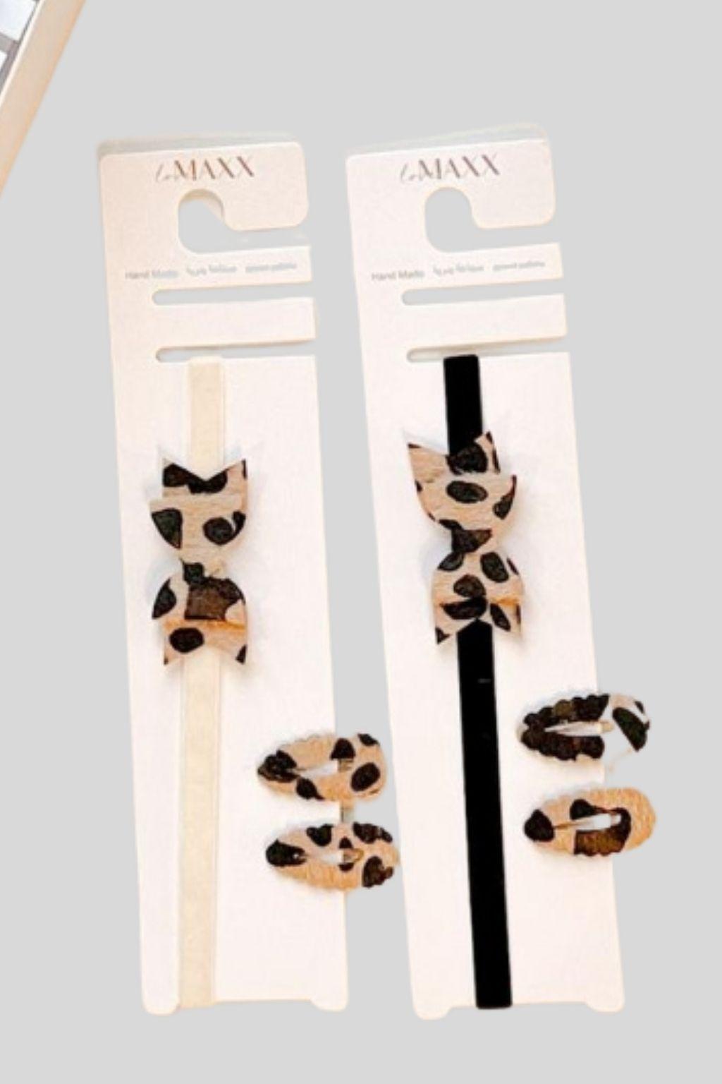 Leopar Desen Fiyonk Saç Bandı ve 2’li Toka Seti | 3’lü