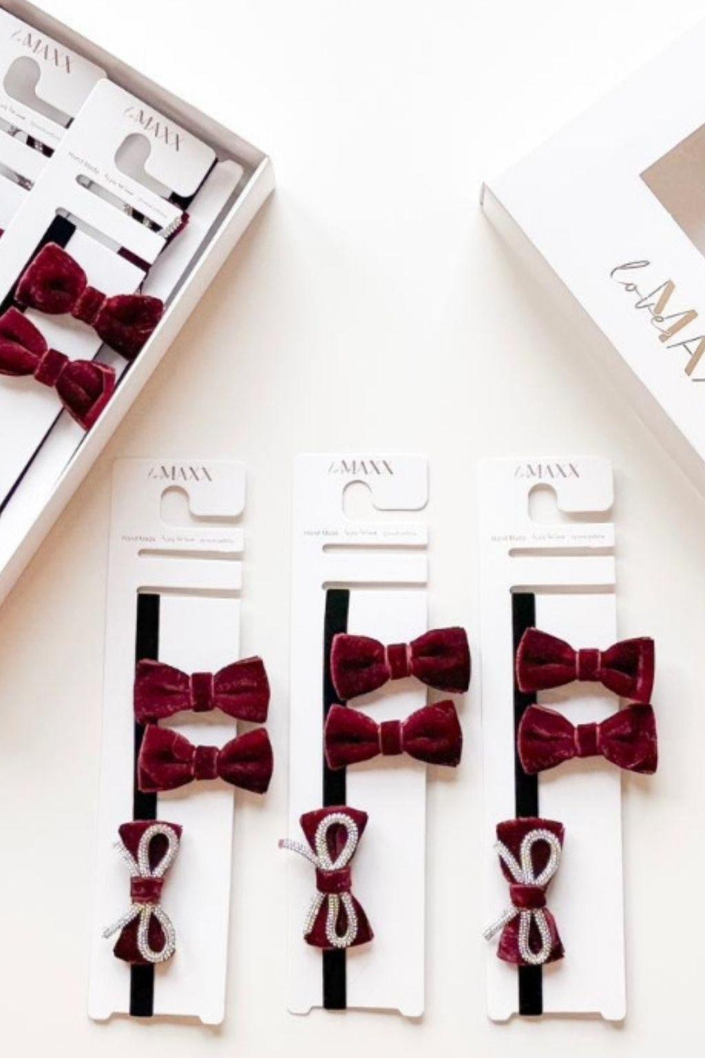 Bordo Kadife Saç Bandı ve 2’li Toka Seti | 3’lü Şık Aksesuar