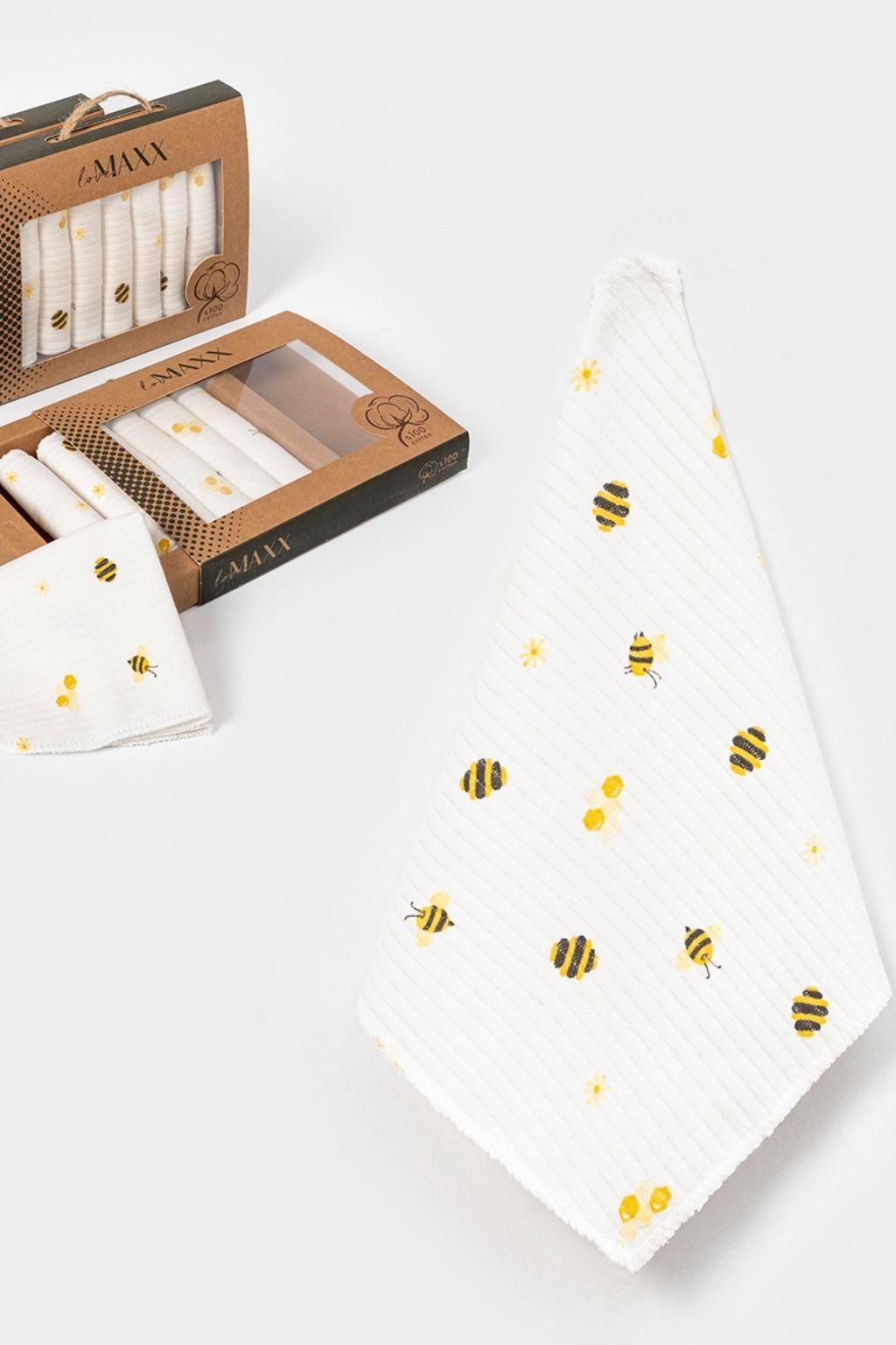 Arı Desenli 7’li Ağız Mendili Seti | Müslin Pamuklu