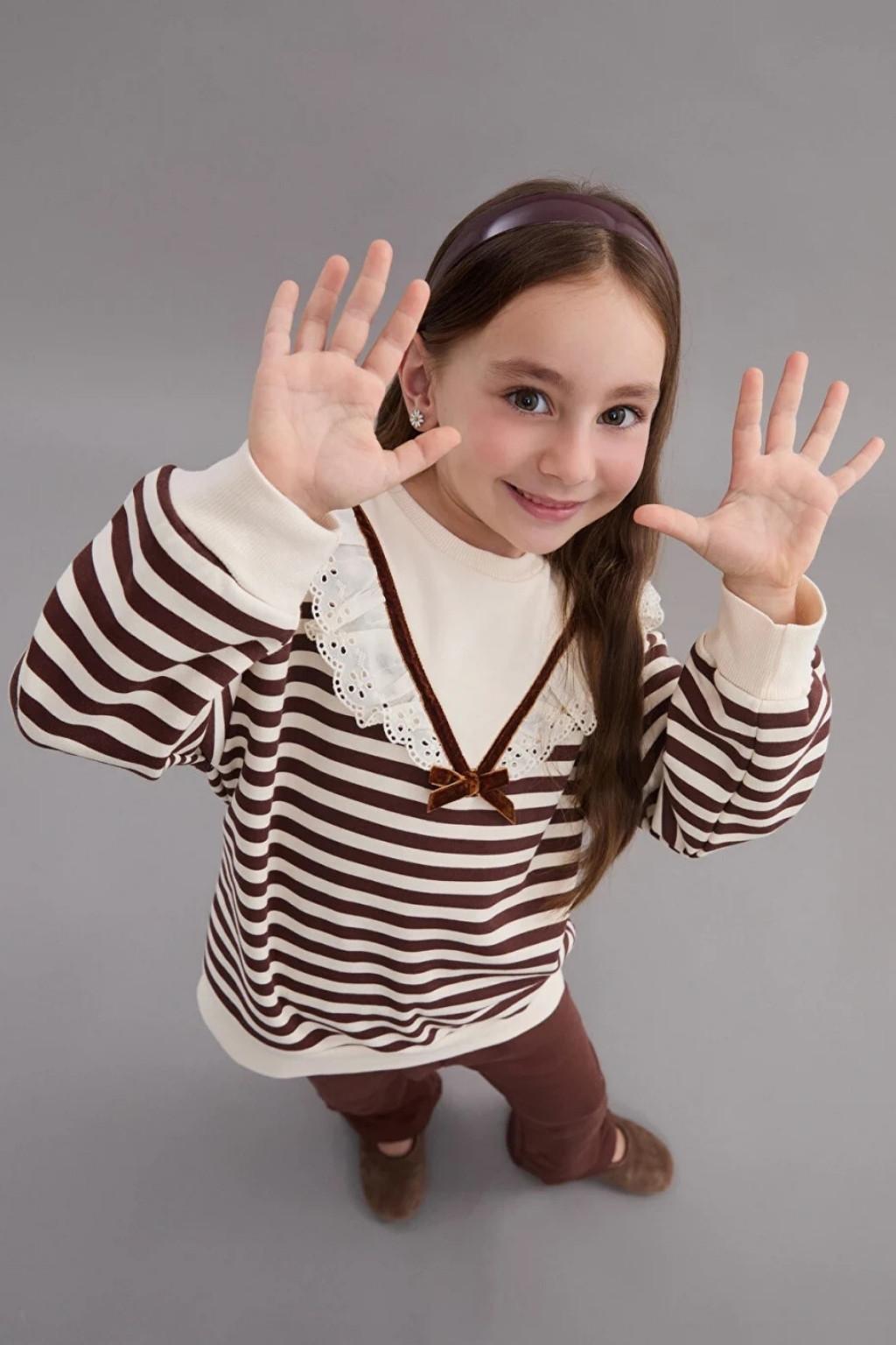 Kız Çocuk Çizgili 2’li Takım 2-5 Yaş | Dantel Detaylı