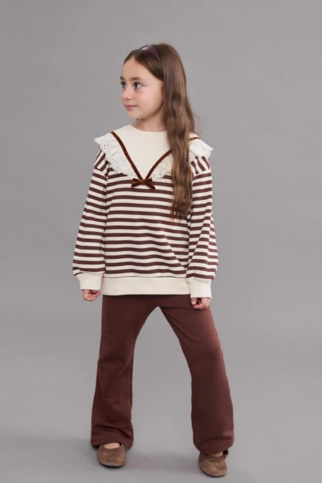 Kız Çocuk Çizgili 2’li Takım 2-5 Yaş | Dantel Detaylı