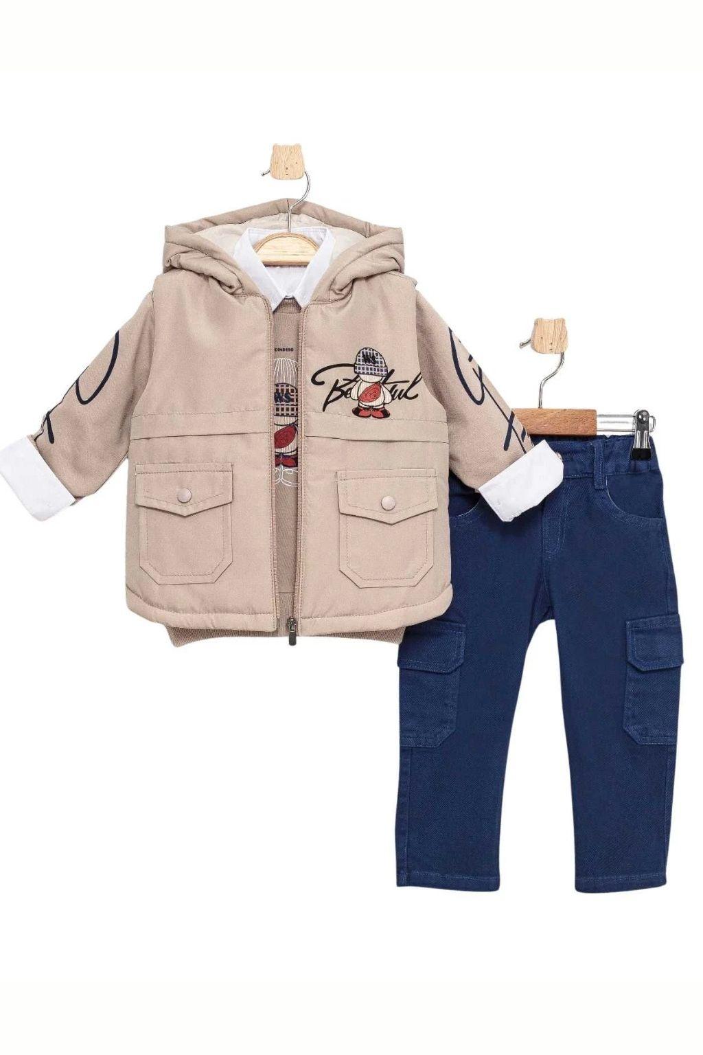 Erkek Çocuk 4’lü Takım 2-5 Yaş | Kapüşonlu Mont Gömlek Sweat Kargo Pantolon