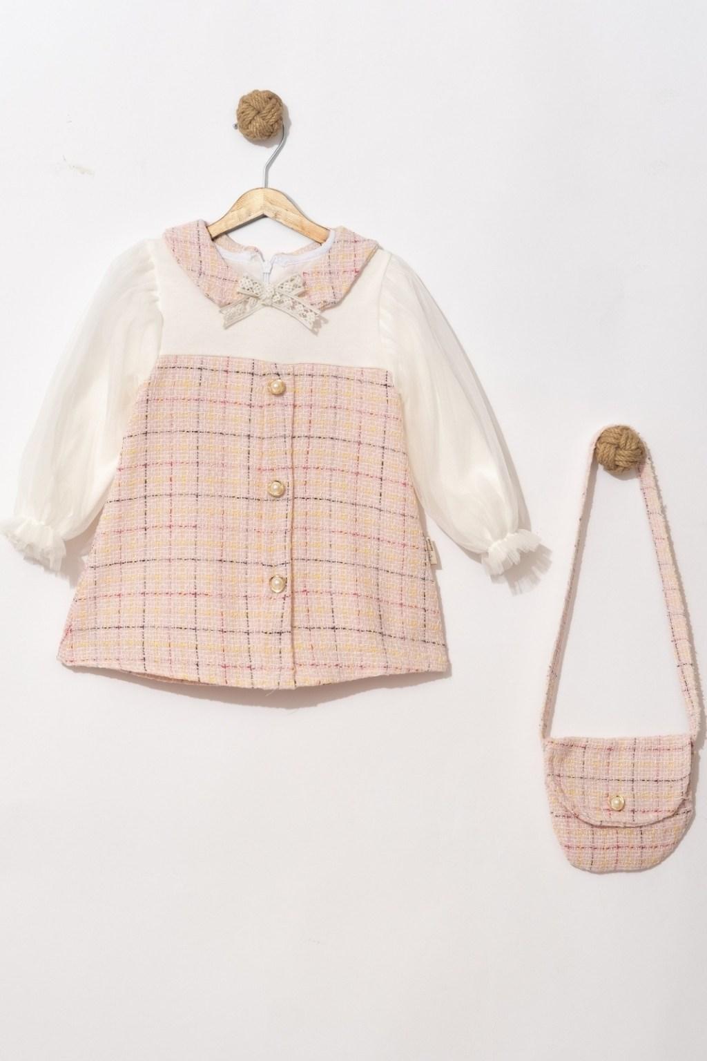 1-5 Yaş Kız Çocuk Çantalı Tüvit Elbise Takım