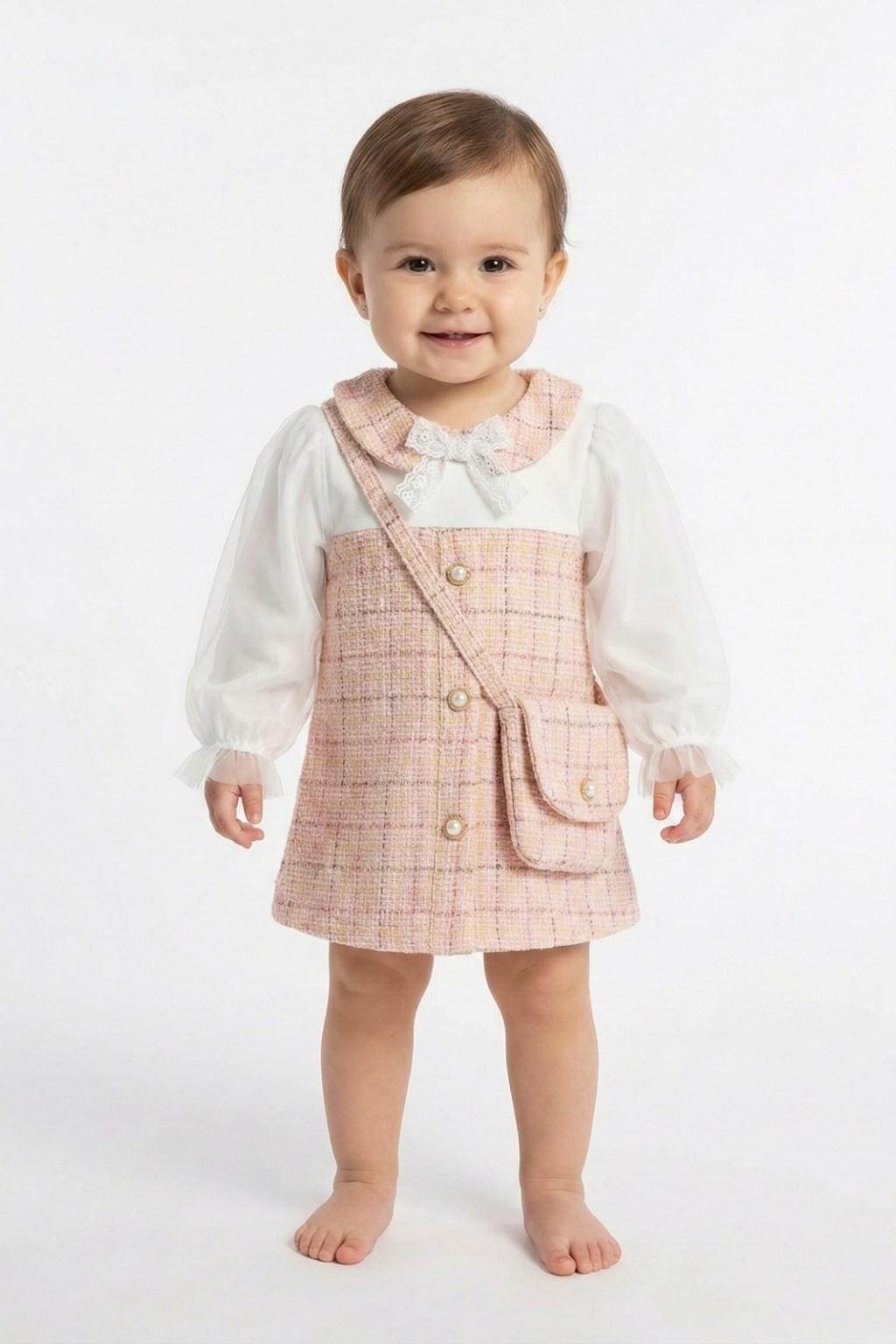 1-5 Yaş Kız Çocuk Çantalı Tüvit Elbise Takım