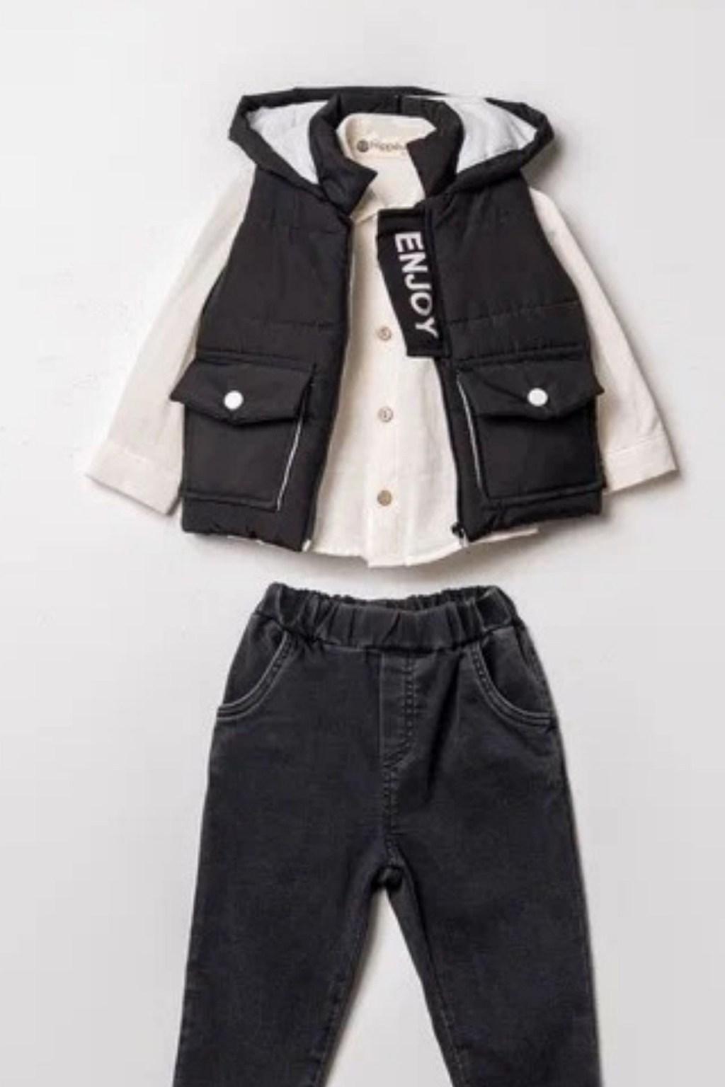 1-4 Yaş Erkek Çocuk Şişme Yelek Gömlek & Pantolon 3’lü Takım